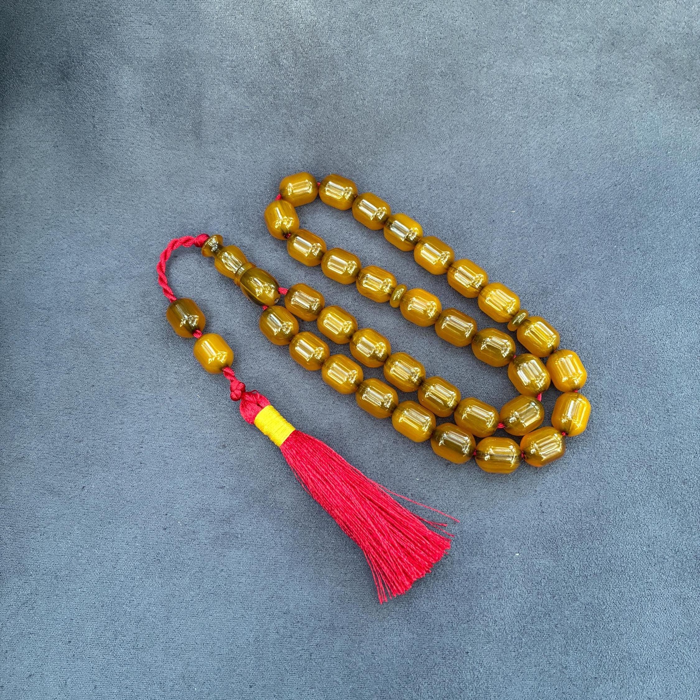 Yellow Faturan Prayer Beads, 33 Bead Ottoman Tasbeeh, New Bakelite Dhikr Beads - image 3