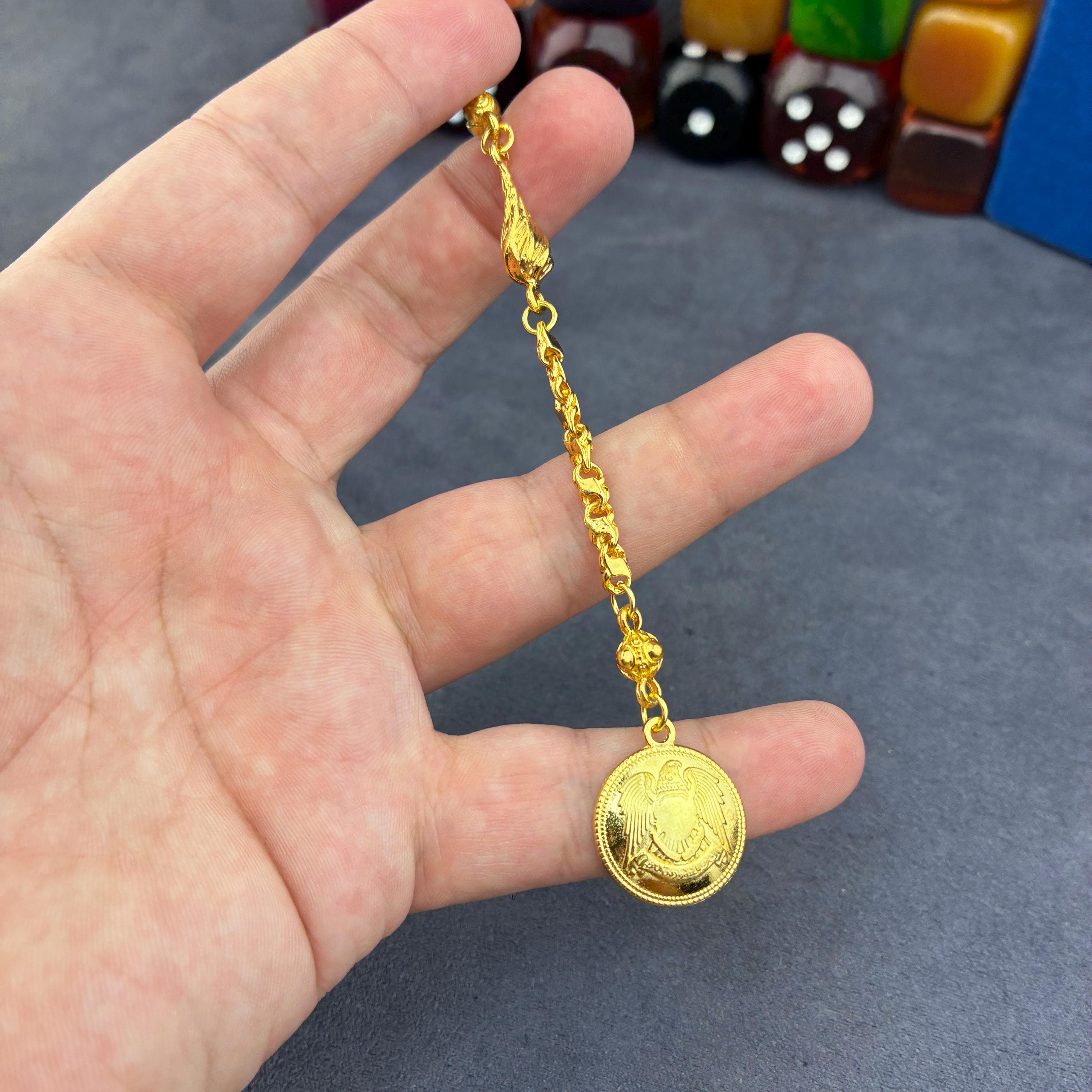 Gold-Plated Rosary Tassel, Turkish Tespih Tip, Coin Charm - image 3