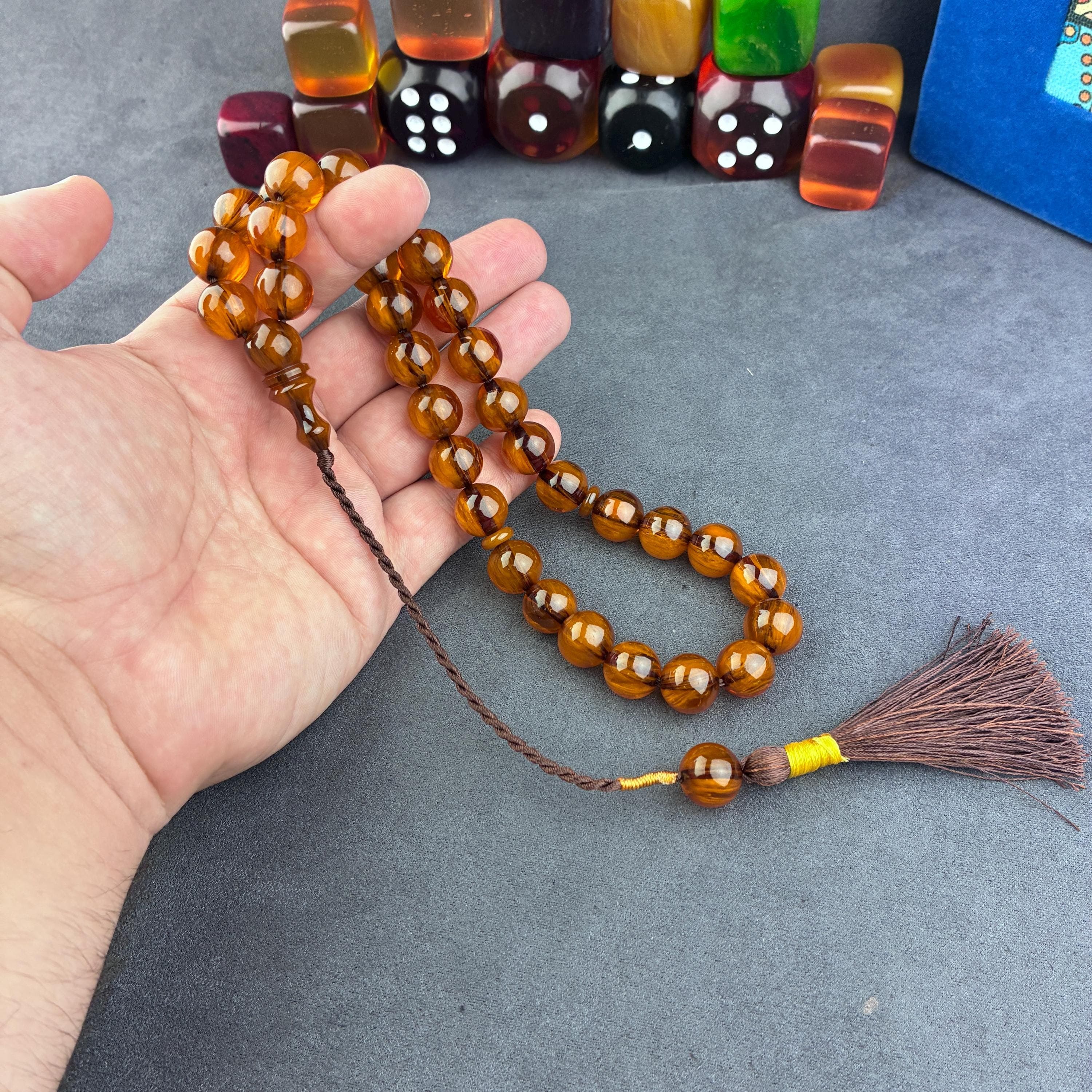 Brown Beads Bakelite Tesbeeh, Turkish Fidget Spinner, Ottoman Muslim Rosary, Tasbih, Muslim Gift, Worry Beads, Islamic Prayer Beads, مسبحة,