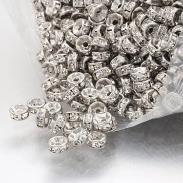 10mm Rhinestone Rondelle Spacers, Silver-Gold Plated, Jewelry Making (15pcs) - image 4