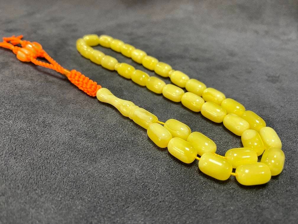 Yellow Beirut Resin Muslim Rosary: 33-Bead Islamic Prayer Beads, Worry Beads, Ramadan Eid Gift,