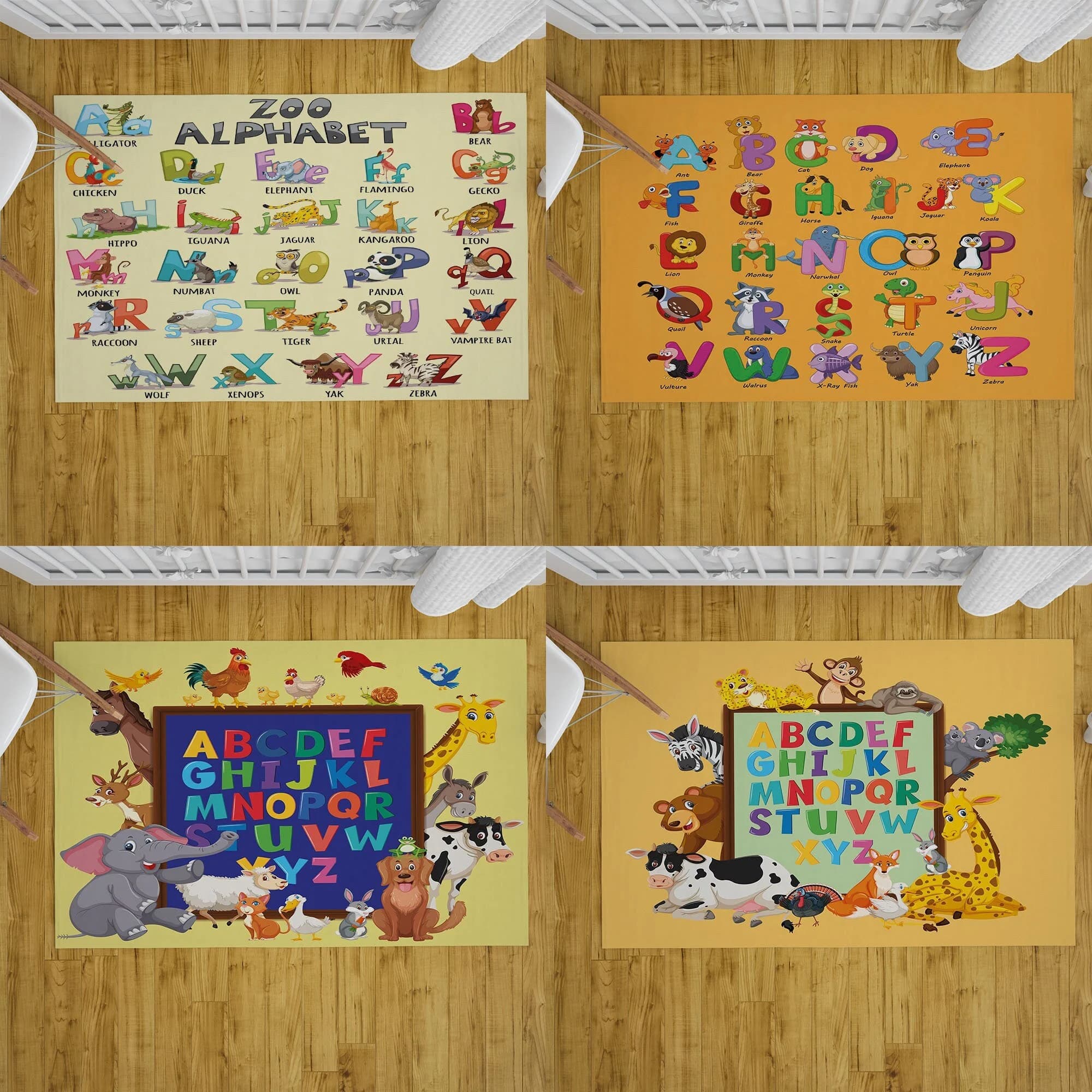 Zoo Animals Alphabet Carpet, Educational Letters Abc Custom Rectangular Rug, Nursery Kindergarten Rug,Abc Rug Decor, Letters Playroom Pug