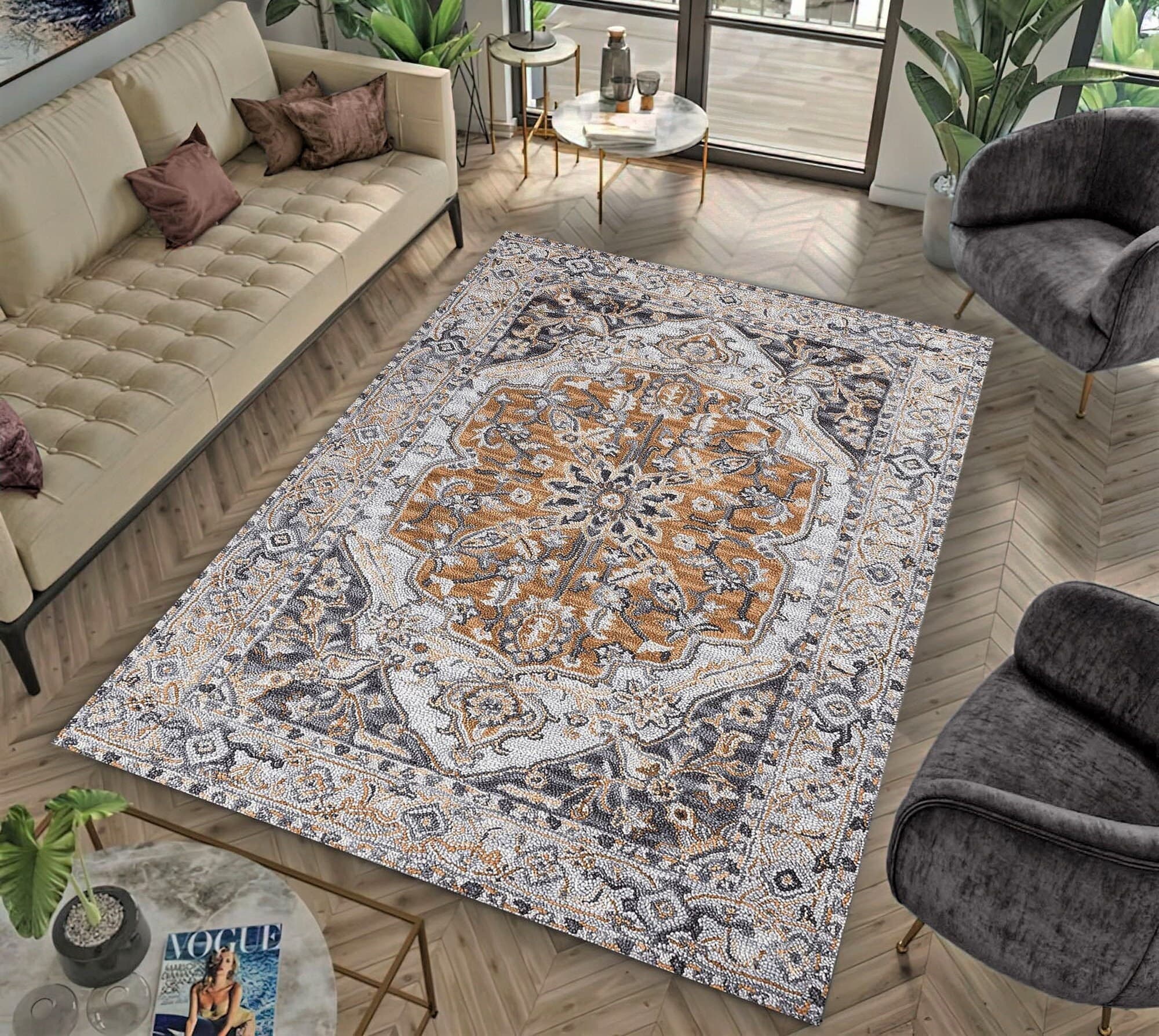 Turkish Rug,Home Decor Turkish Home Decor,Office Rug Chenille Cotton Rug,Gift Rug Boho Decor Rug,Vintage Look Baroque Style,Art
