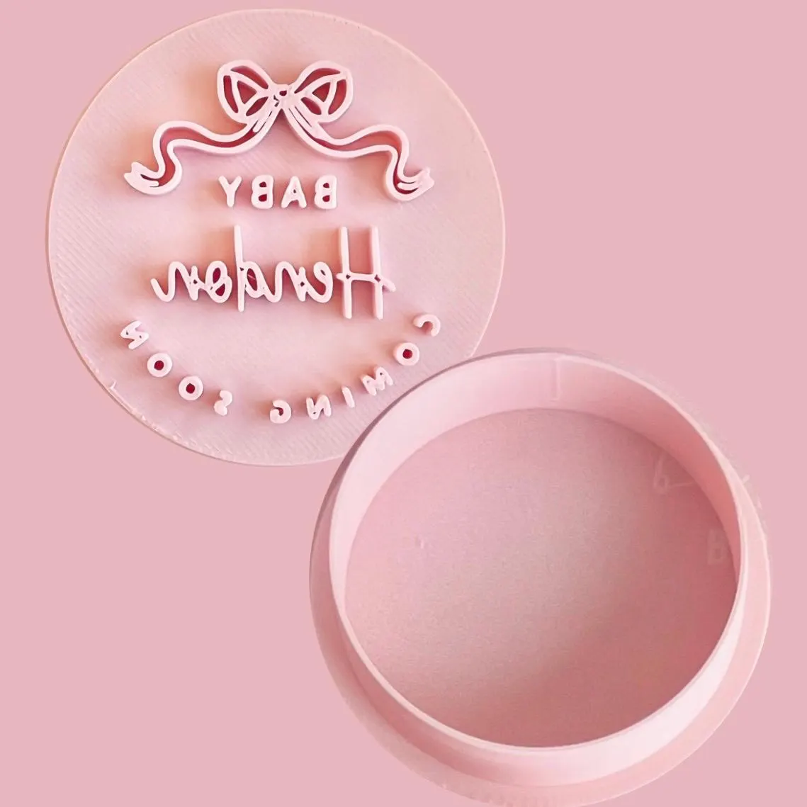 Customised baby shower bow fondant stamp embosser custom personalised biscuit cookies cutter cupcake topper m and s m&s coming soon surname - image 3
