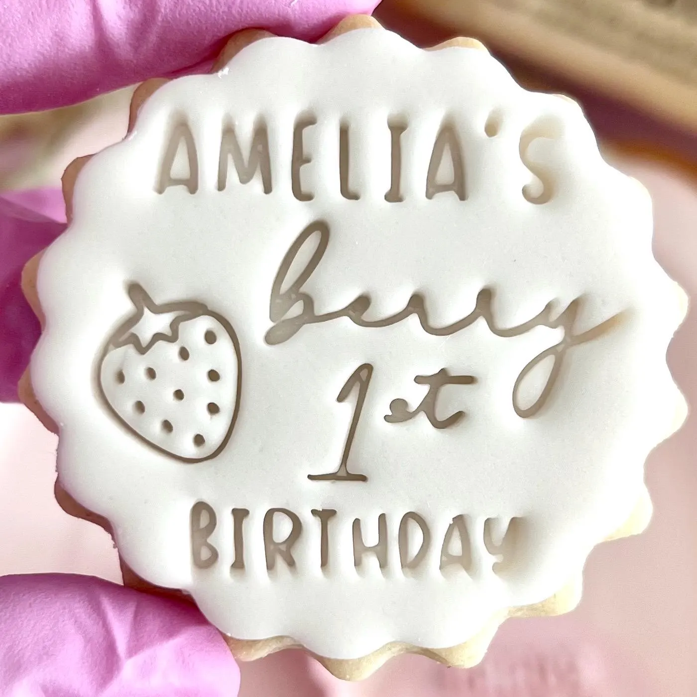 Customised berry first fondant stamp embosser custom personalised biscuit cookie cutter topper m and s m&s birthday party 1st strawberry one - image 5