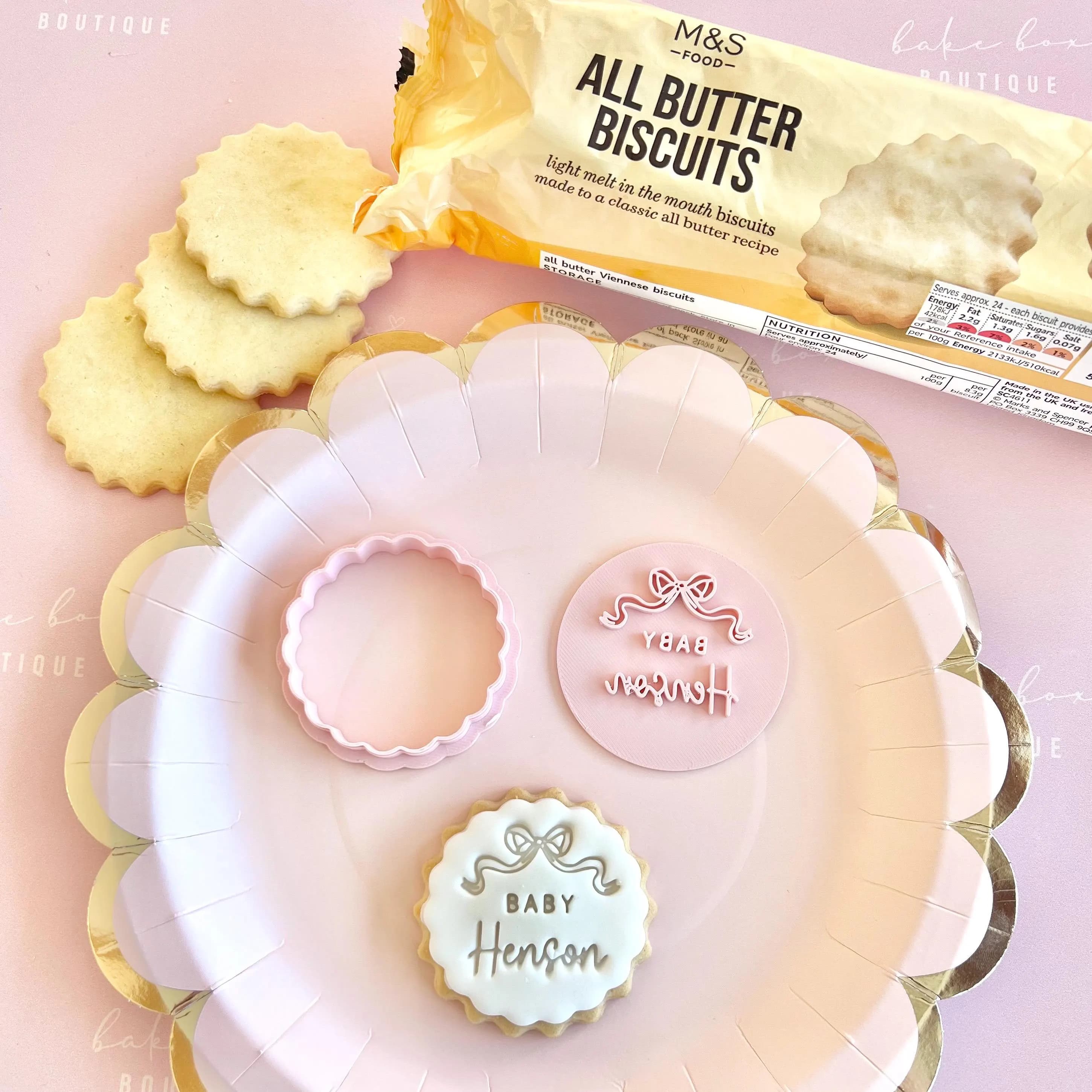 Customised baby shower bow fondant stamp embosser custom personalised biscuit cookies cutter cupcake topper m and s m&s coming soon surname - image 4