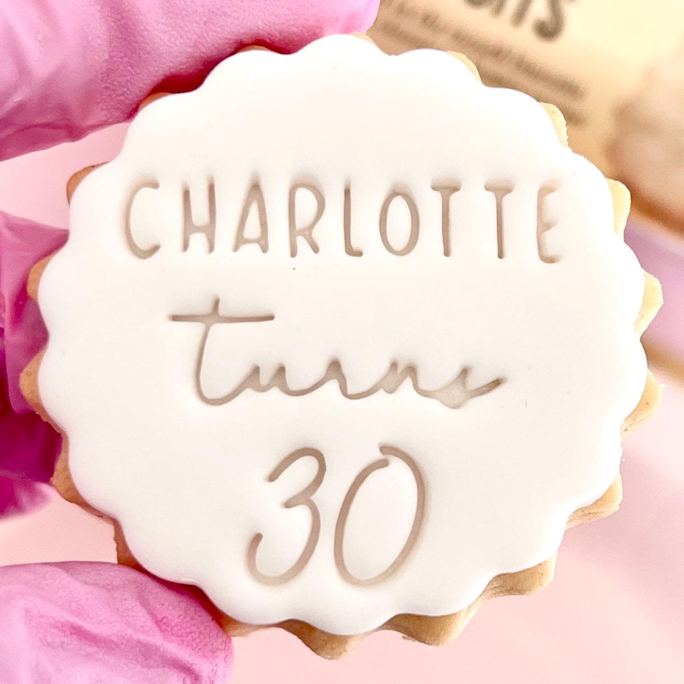 Customised fondant stamp embosser 30th 30 40th custom personalised biscuit cookies cutter topper m and s m&s happy birthday 60th 80 21st 21