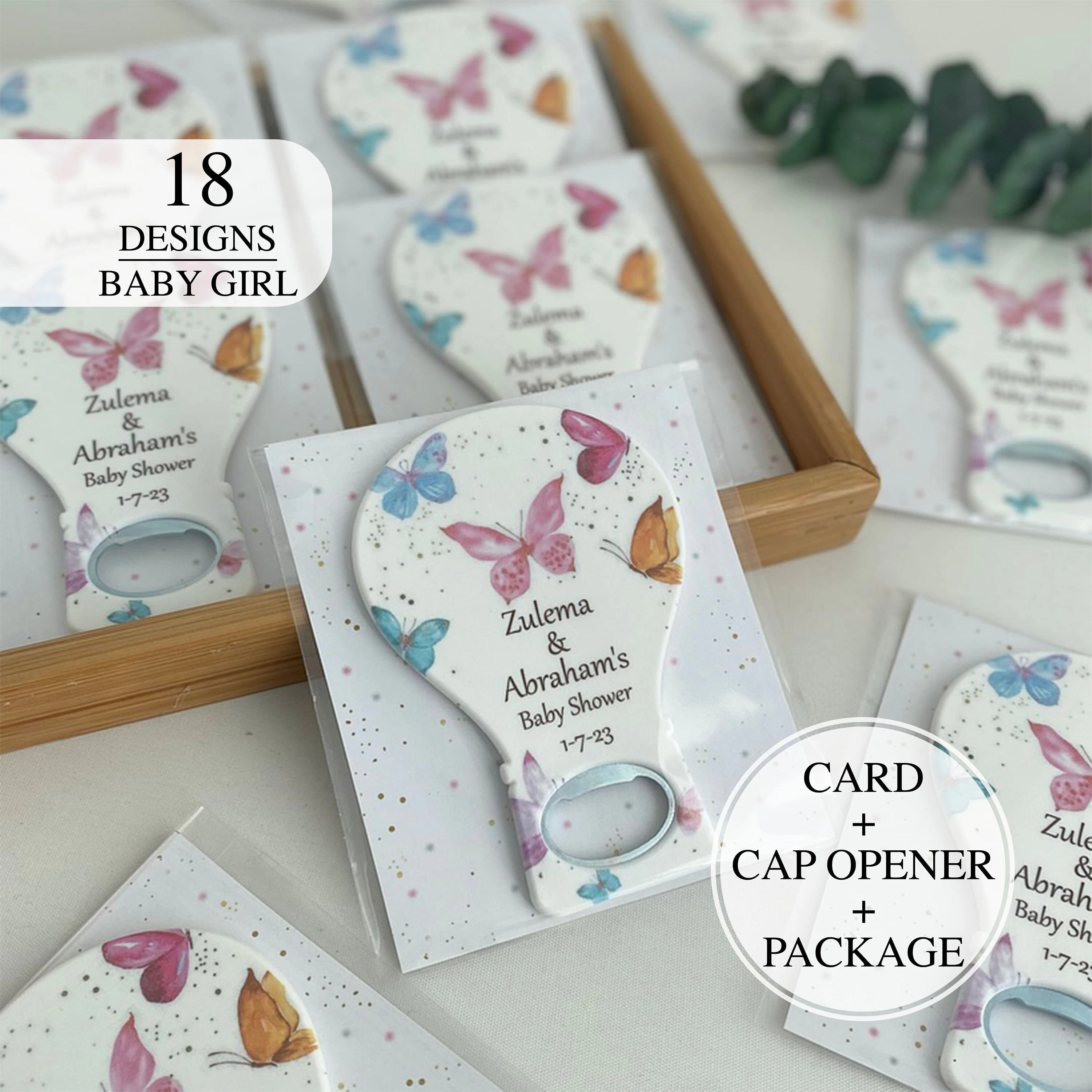 Customized Butterfly Baby Shower Gift Magnet, Bottle Cap Opener, Birthday or Baptism Favors