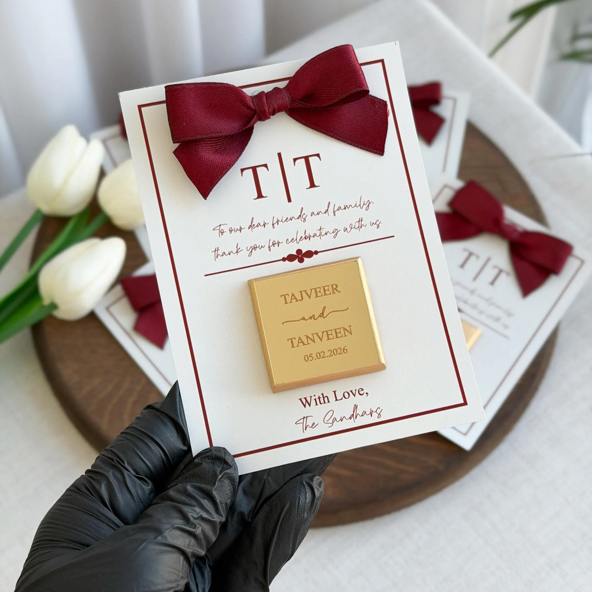 Personalized Chocolate Thank You Card with Burgundy Bow - image 5