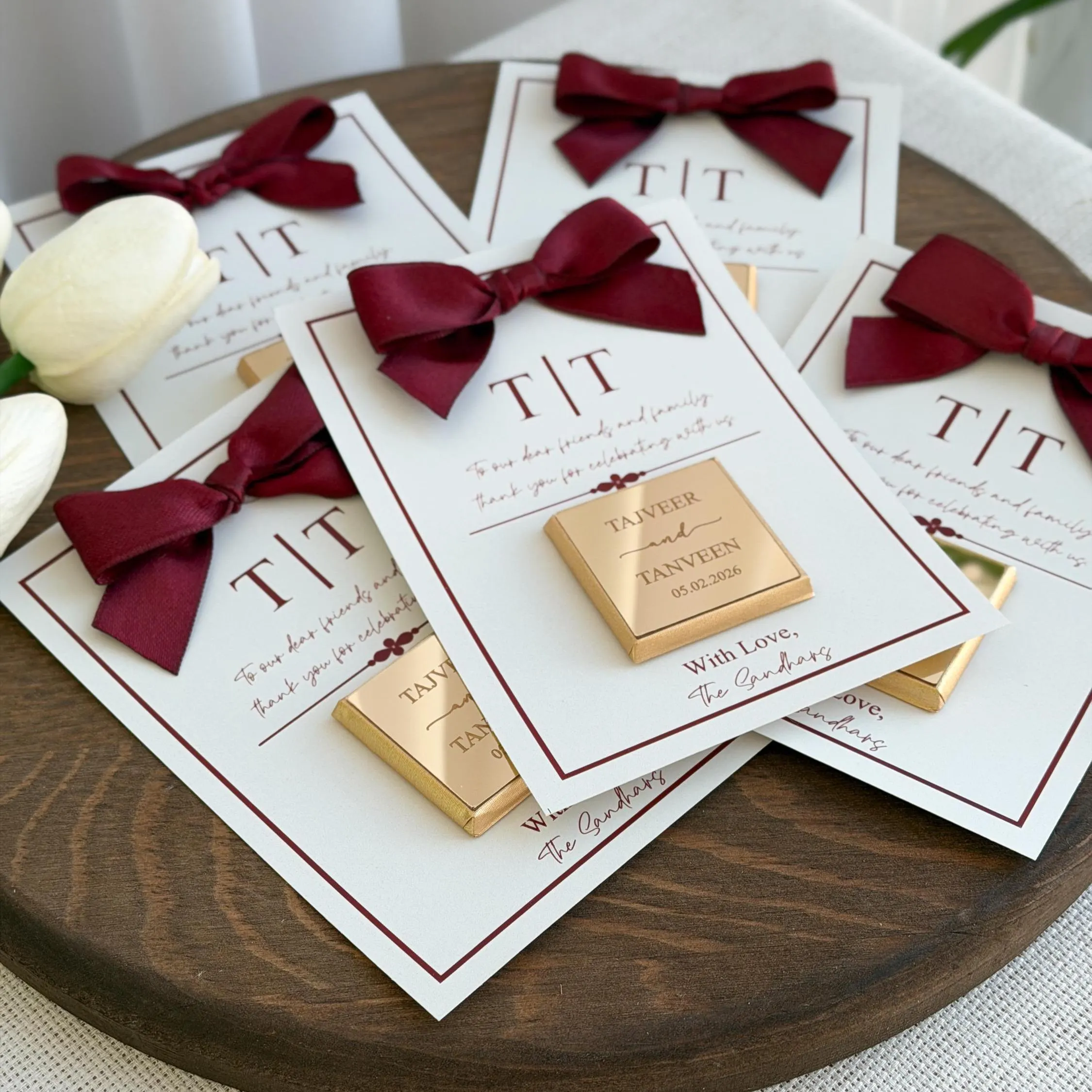 Personalized Chocolate Thank You Card with Burgundy Bow - image 4