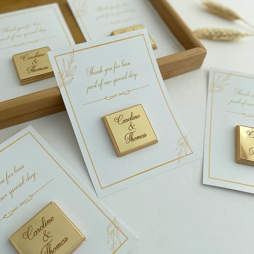 Chocolate For Guests With Thank You Card, Wedding Chocolate Treats, Engagement Favors Chocolate