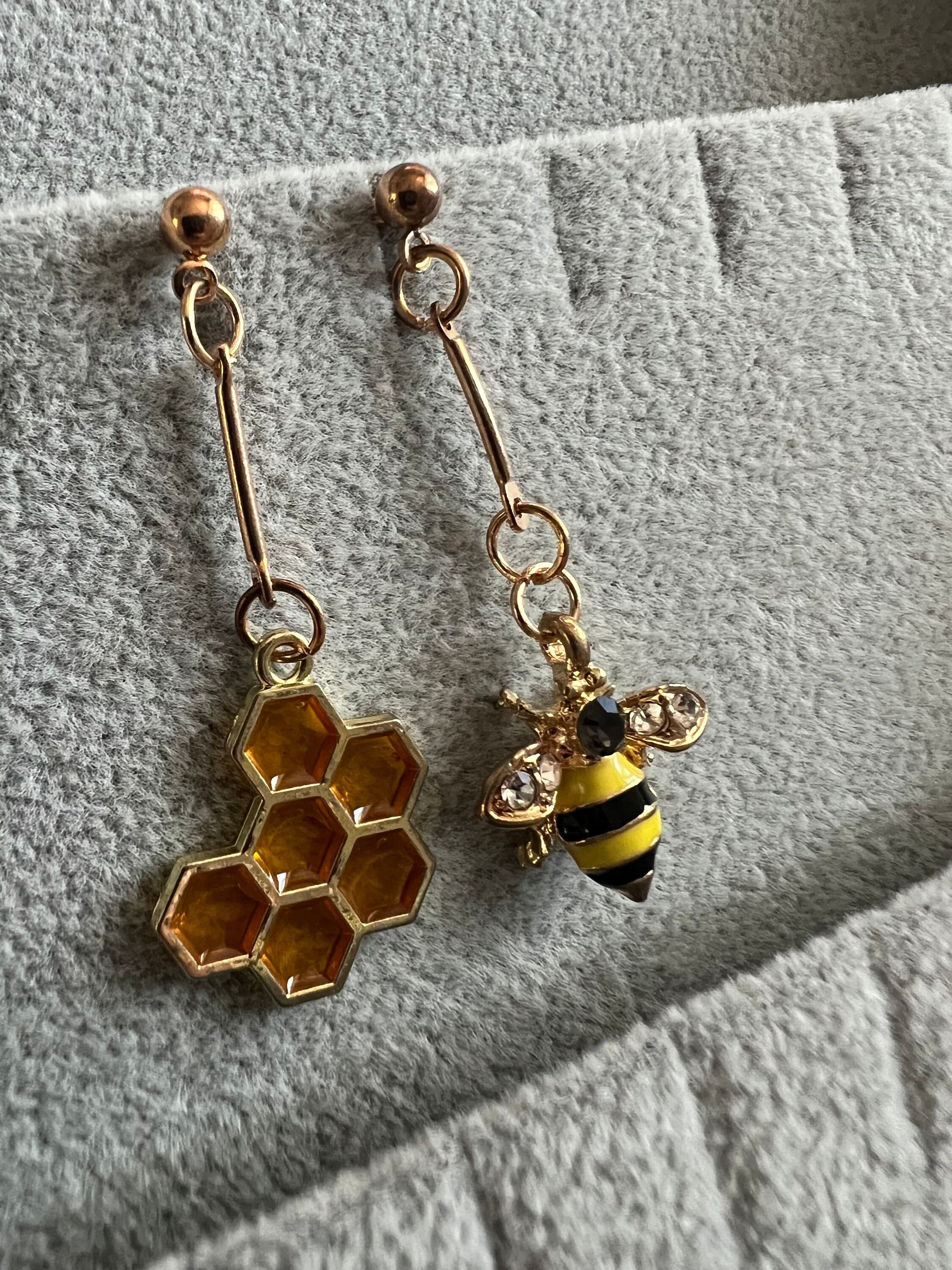 Bee & Honeycomb earrings | irregular earrings | Korean style | mismatch earrings | - image 5
