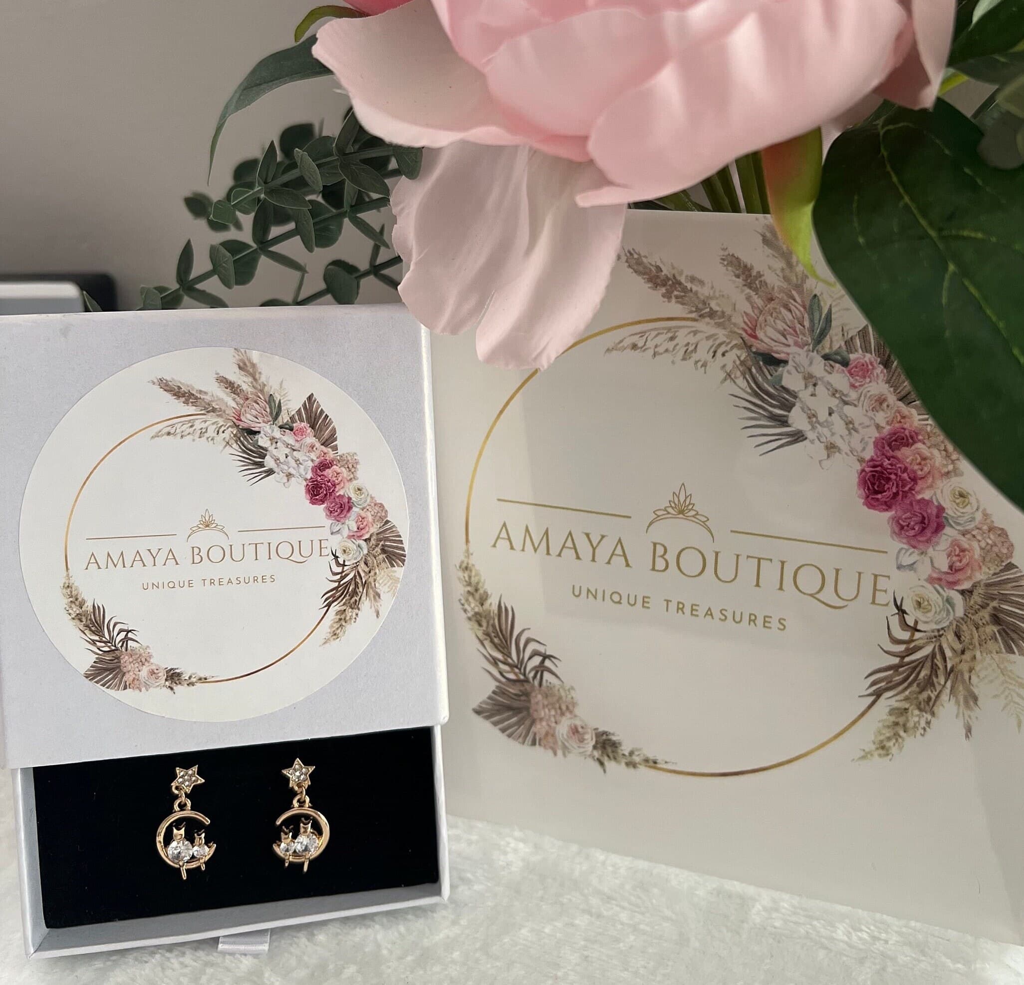 CAT & MOON EARRINGS | Dainty earrings | Cute earrings | Gift idea | Elegant Earrings | - image 3