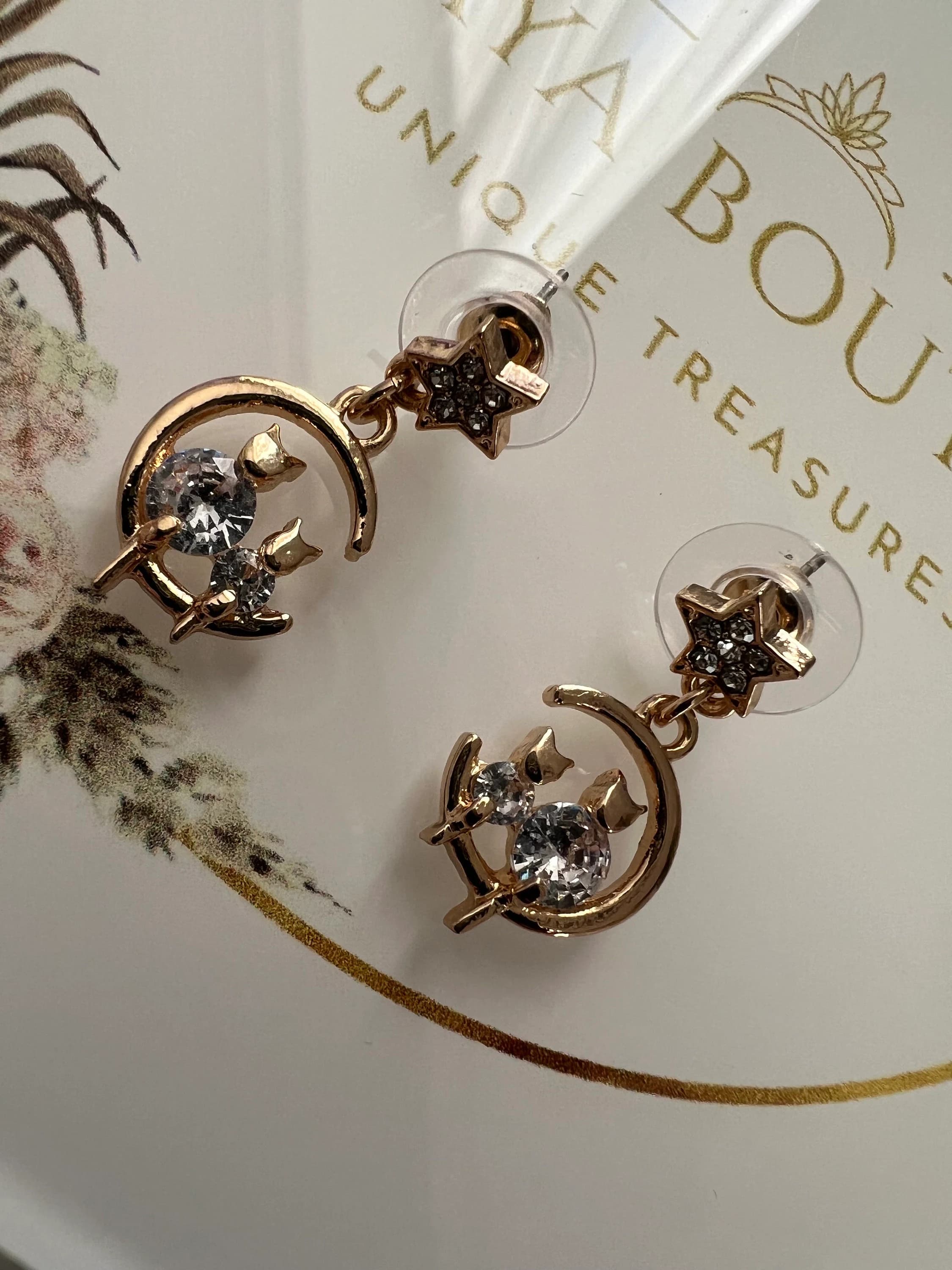 CAT & MOON EARRINGS | Dainty earrings | Cute earrings | Gift idea | Elegant Earrings | - image 5