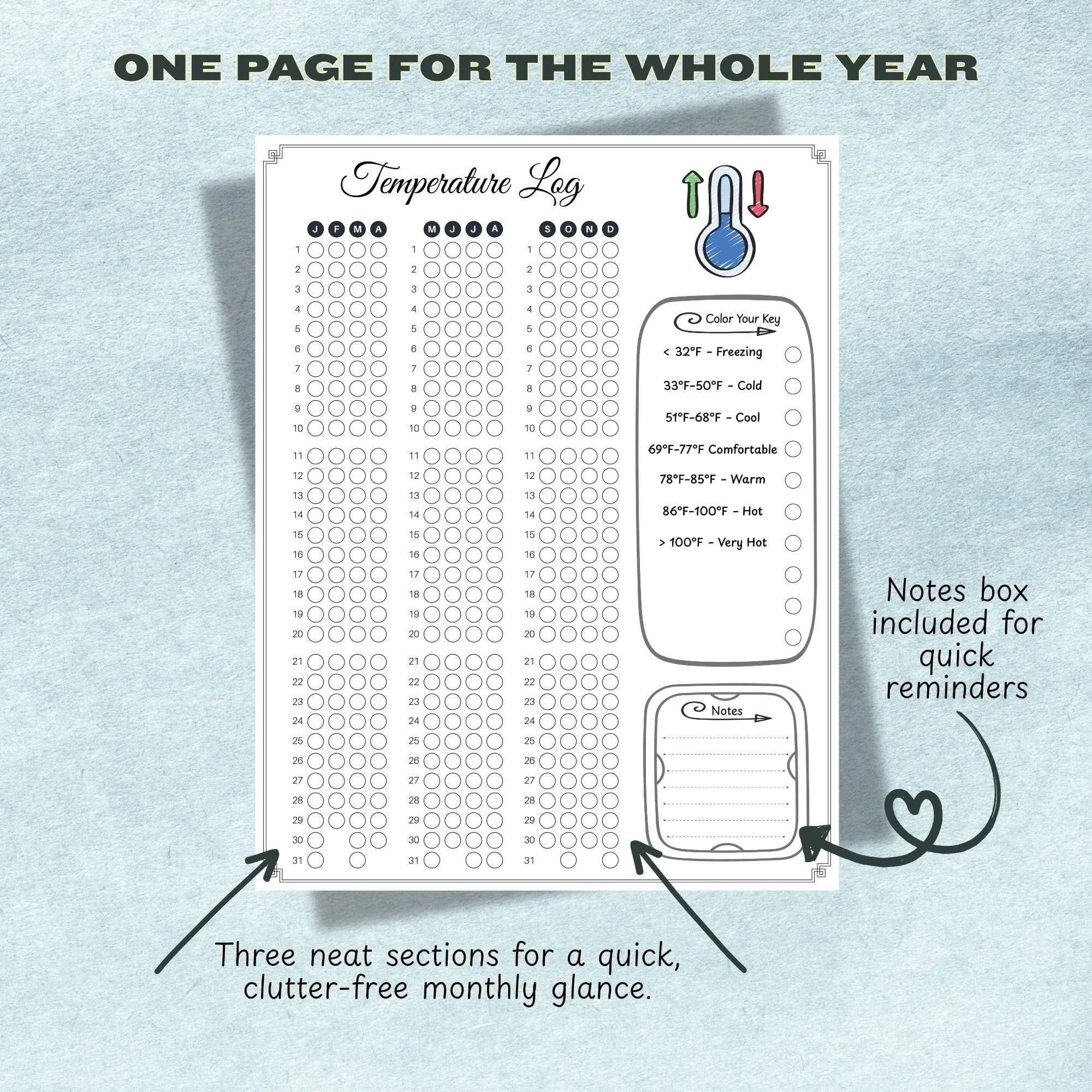 Temperature Log Printable | Weather Tracker Chart | Monthly Climate Log | A4 A5 Letter - image 4