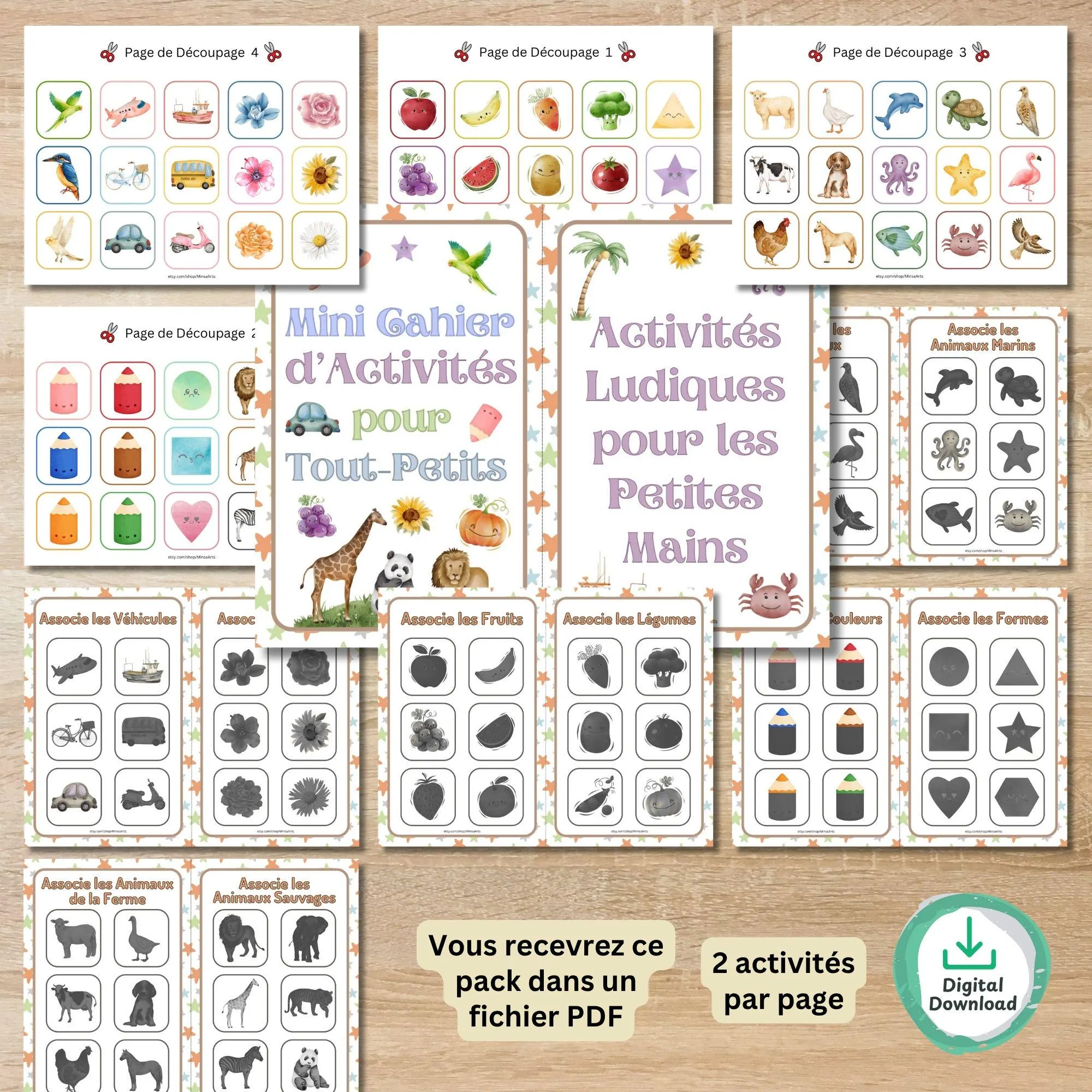 Mini Busy Book Imprimable pour Tout-Petits Activité Maternelle Associe Fruits, Formes Couleurs Oiseaux Animaux de Ferme de Mer et Sauvages
