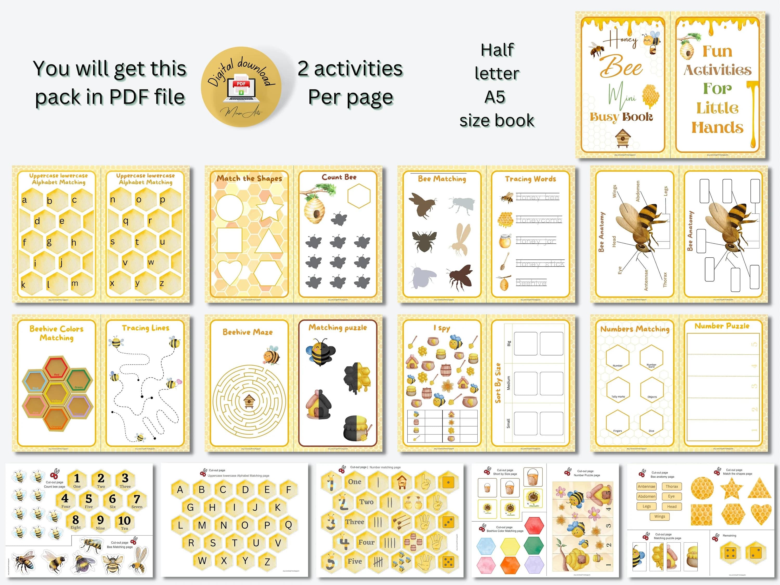 PRINTABLE Honey Bee Mini Busy Book for Toddlers #9 | Watercolor Learning Binder - PDF - image 3