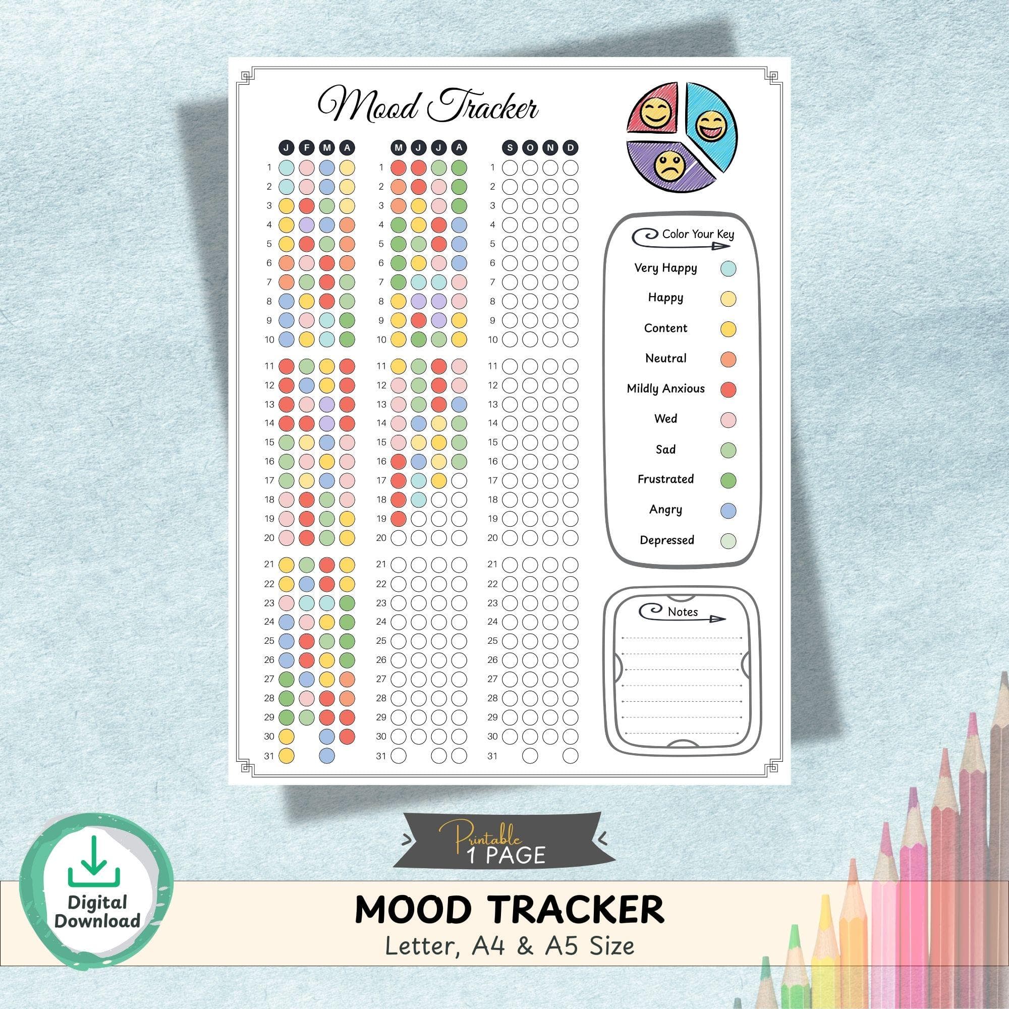 Mood Tracker Printable| A4 A5 Letter