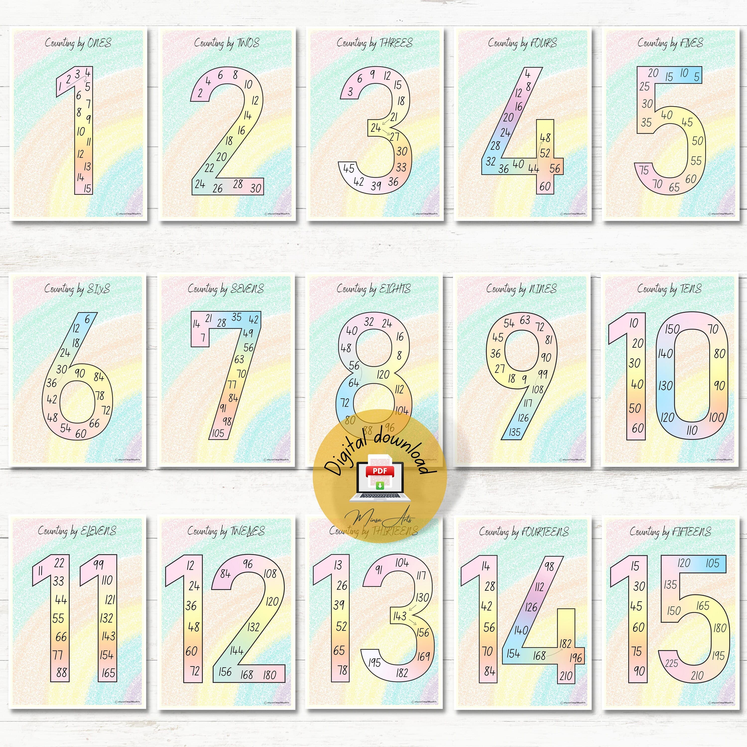 Rainbow Skip Counting Posters | Multiplication Number Display | Math Classroom decor