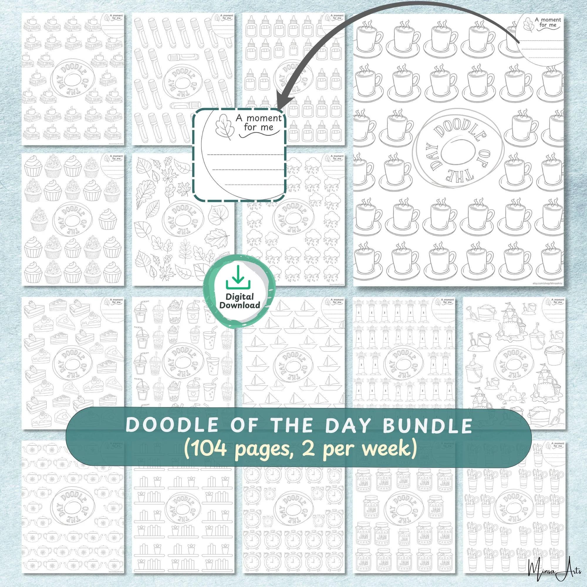 Doodle of the Day printable coloring page with simple line art