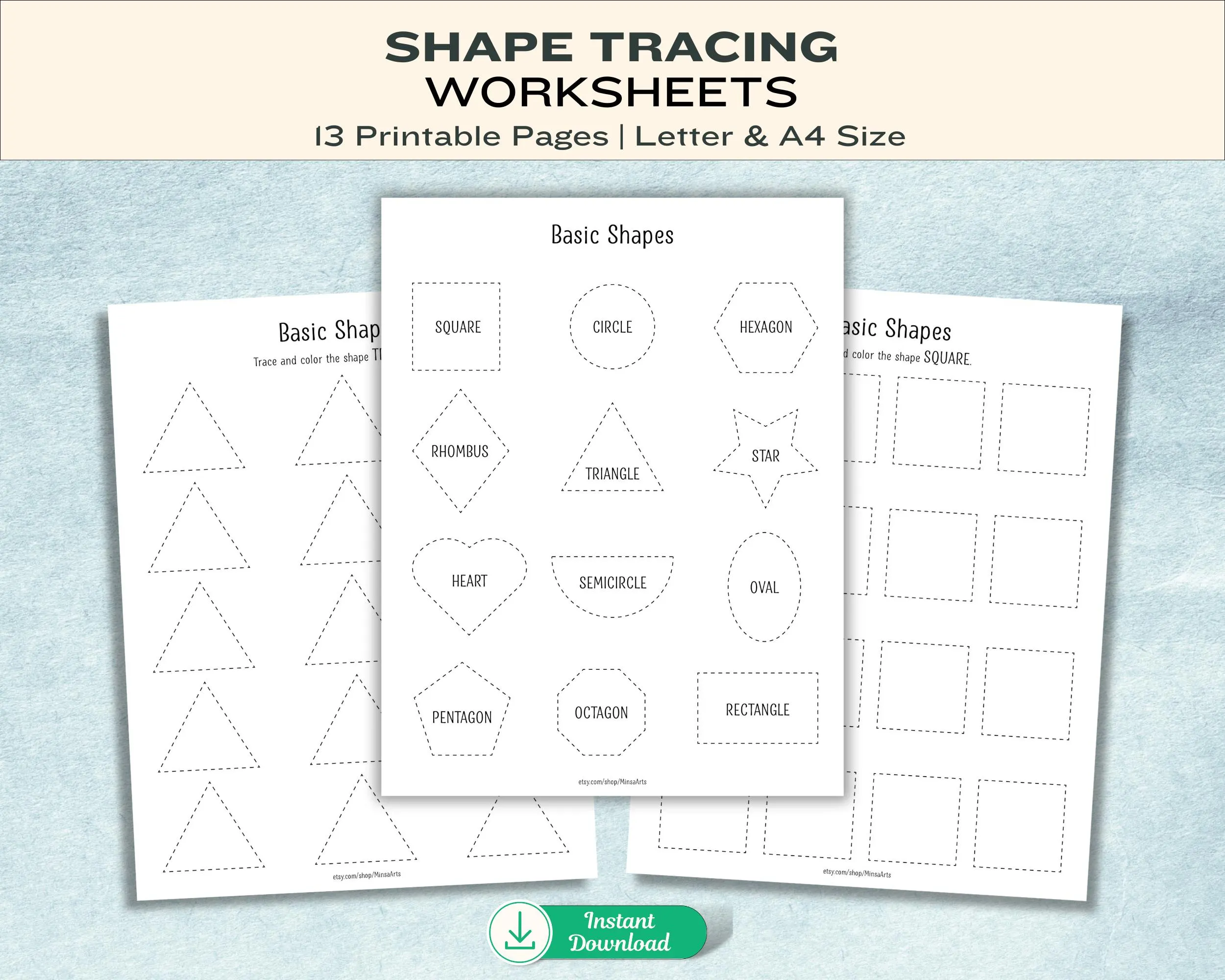 Shape Tracing Worksheets: Preschool Learning Activity (Digital Download)