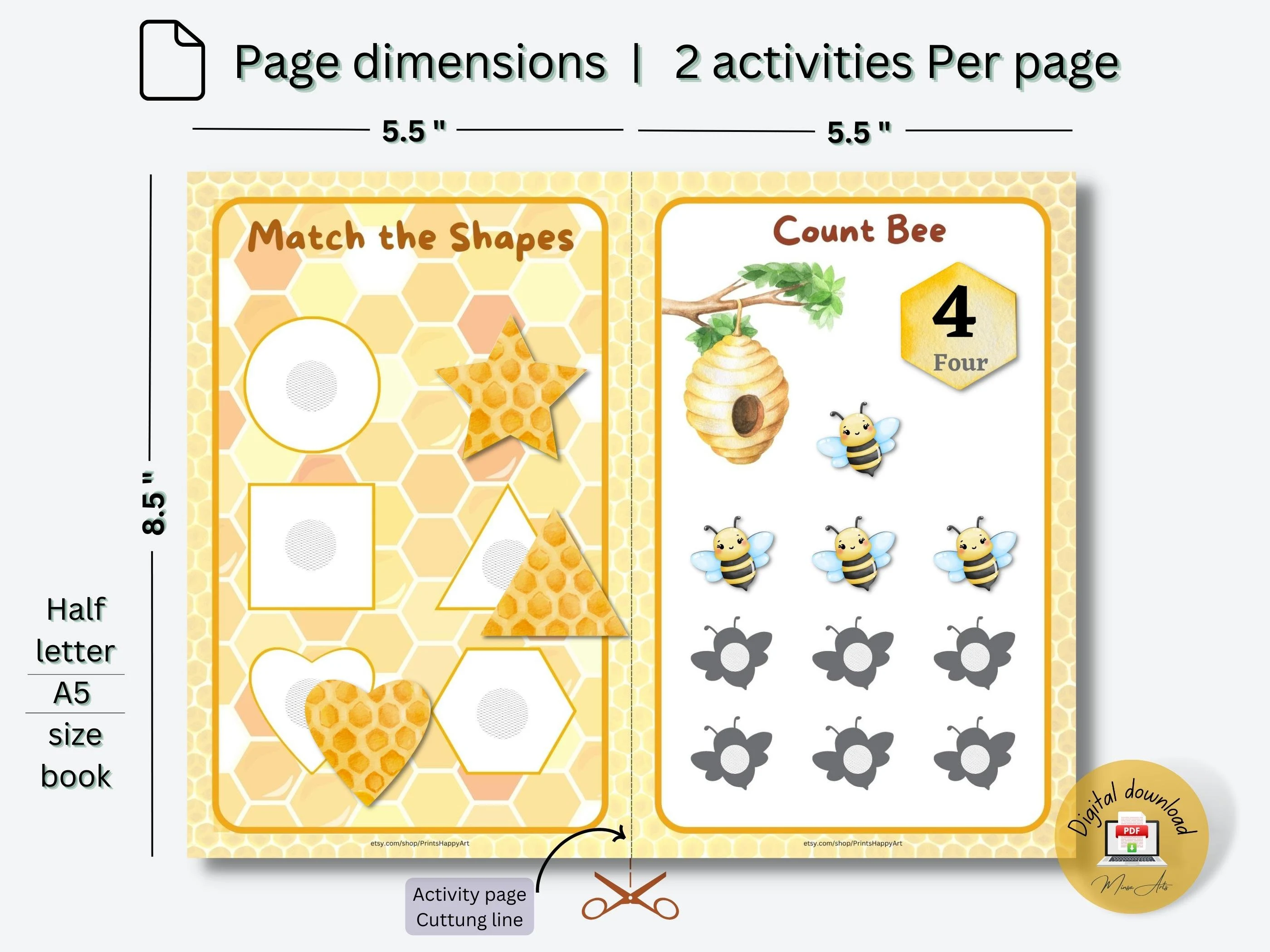 PRINTABLE Honey Bee Mini Busy Book for Toddlers #9 | Watercolor Learning Binder - PDF - image 4