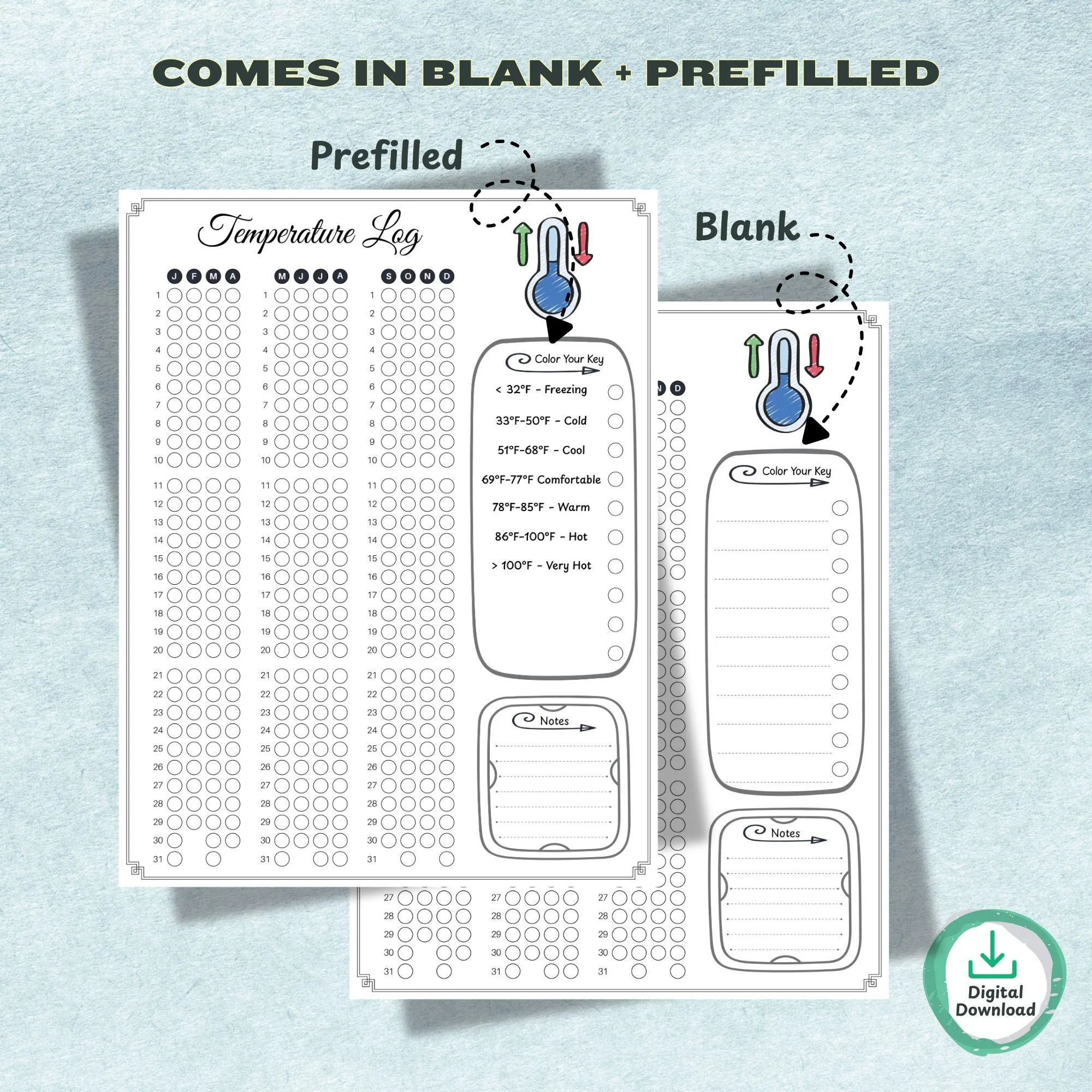 Temperature Log Printable | Weather Tracker Chart | Monthly Climate Log | A4 A5 Letter - image 3