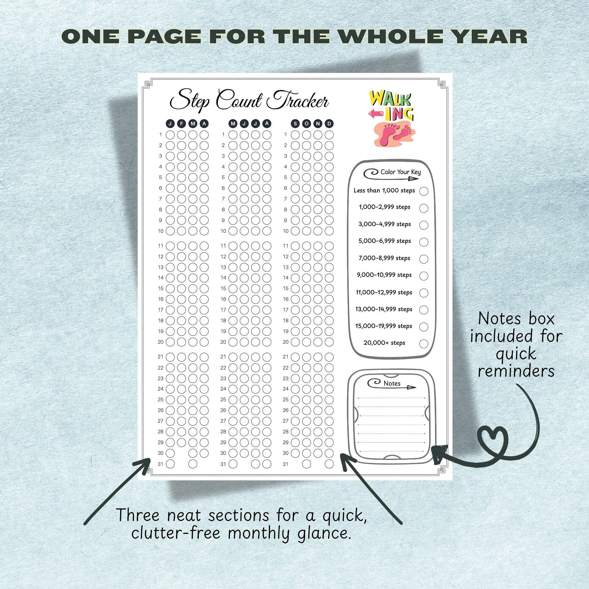 Step Count Tracker Printable | Daily Steps Log | Walking Fitness Tracker Chart | A4 A5 Letter - image 2