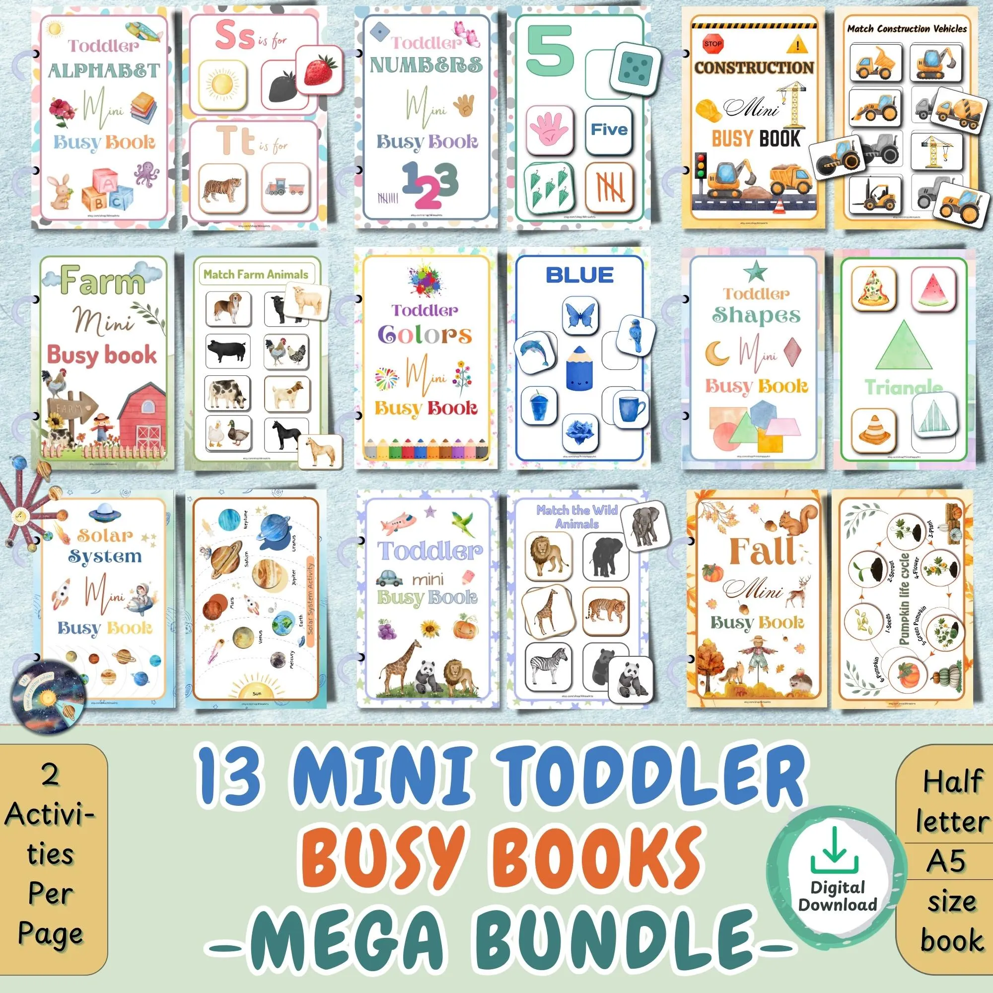 Printable Toddler Mini Busy Books Bundle Homeschool Resources | Preschool Learning Binder Early Learning Activity Montessori Materials kids