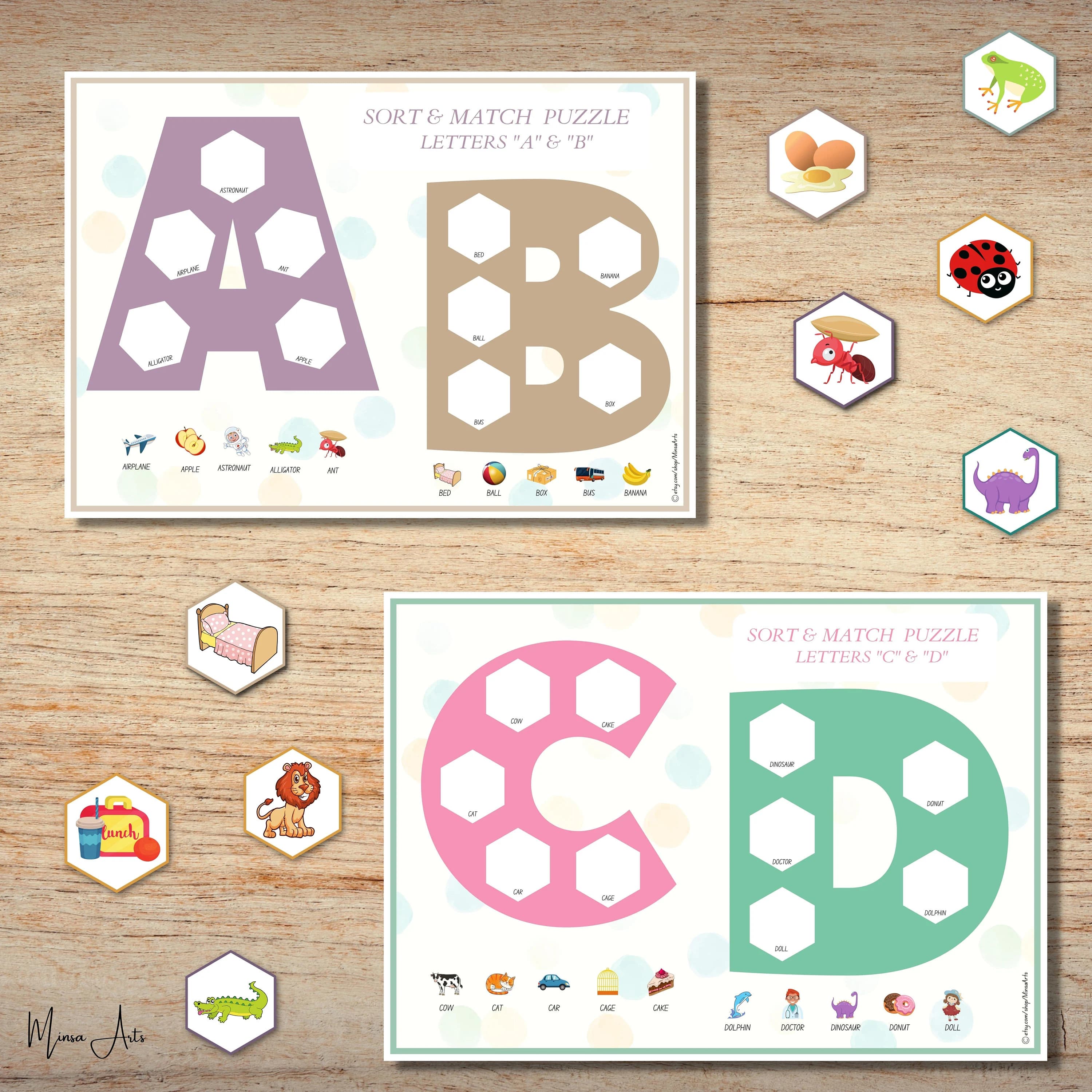 Alphabet Matching & Sorting Activity Toddler Beginning Sounds Alphabet puzzle Worksheet Preschool activities Busy book Homeschool printable