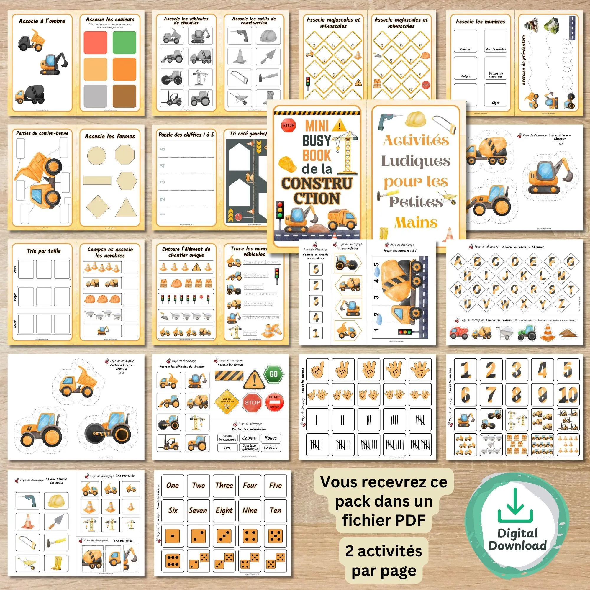 Mini Busy Book Interactif des Véhicules de Chantier pour Enfants | PDF Imprimable – Camions, Activités Montessori pour Garçons