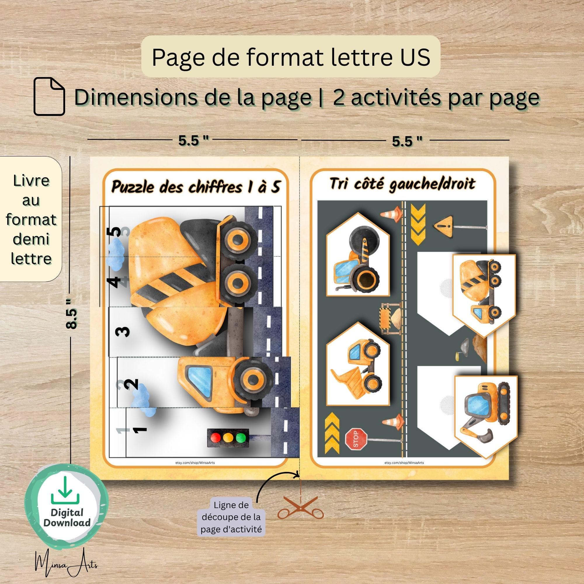 Mini Busy Book Interactif des Véhicules de Chantier pour Enfants | PDF Imprimable – Camions, Activités Montessori pour Garçons
