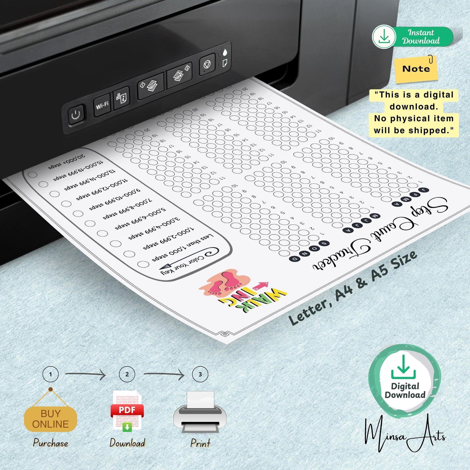 Step Count Tracker Printable | Daily Steps Log | Walking Fitness Tracker Chart | A4 A5 Letter - image 3