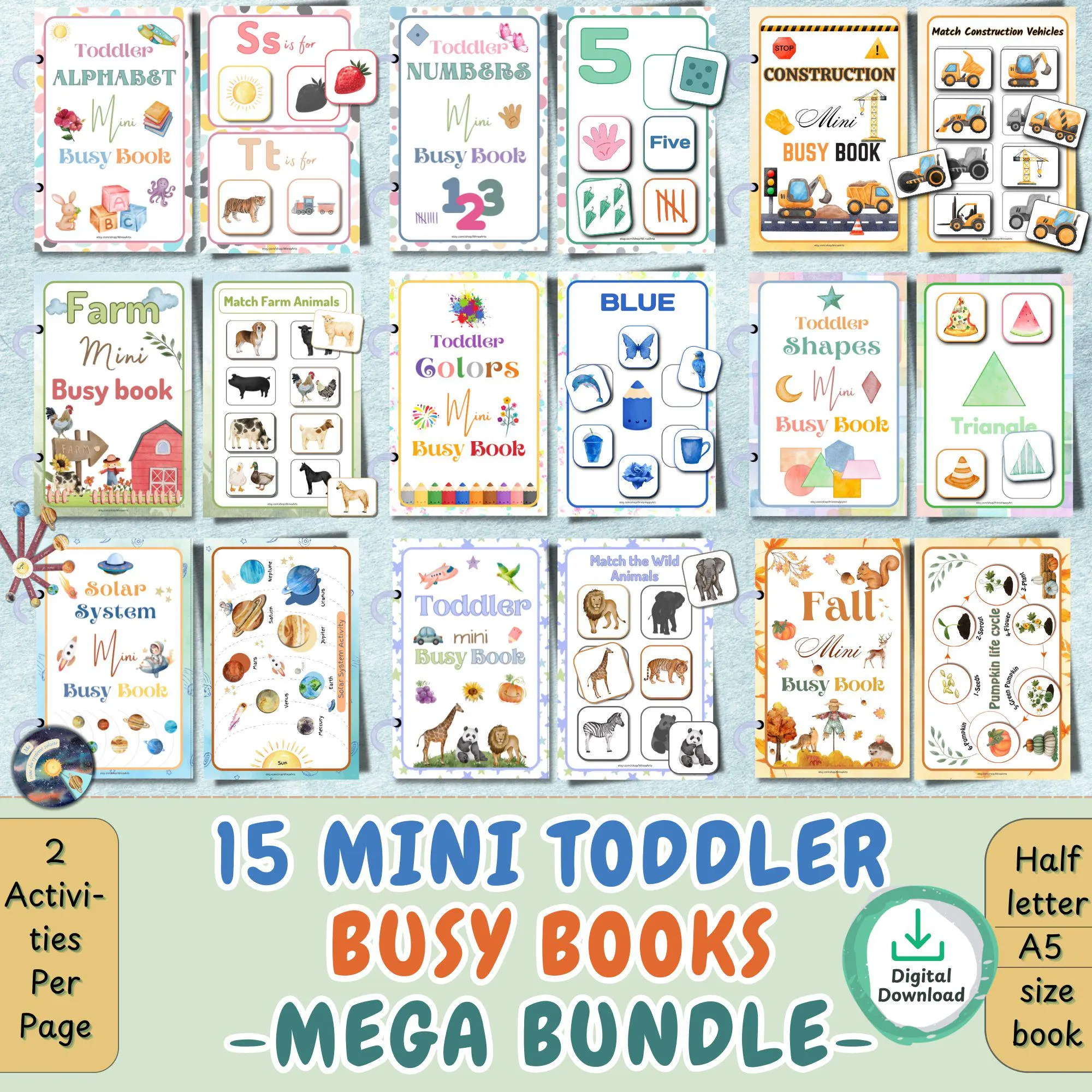 Toddler Mini Busy Books Mega Bundle Printable | Homeschool Preschool Learning Binder, Quiet Book, Montessori Activities for Kids