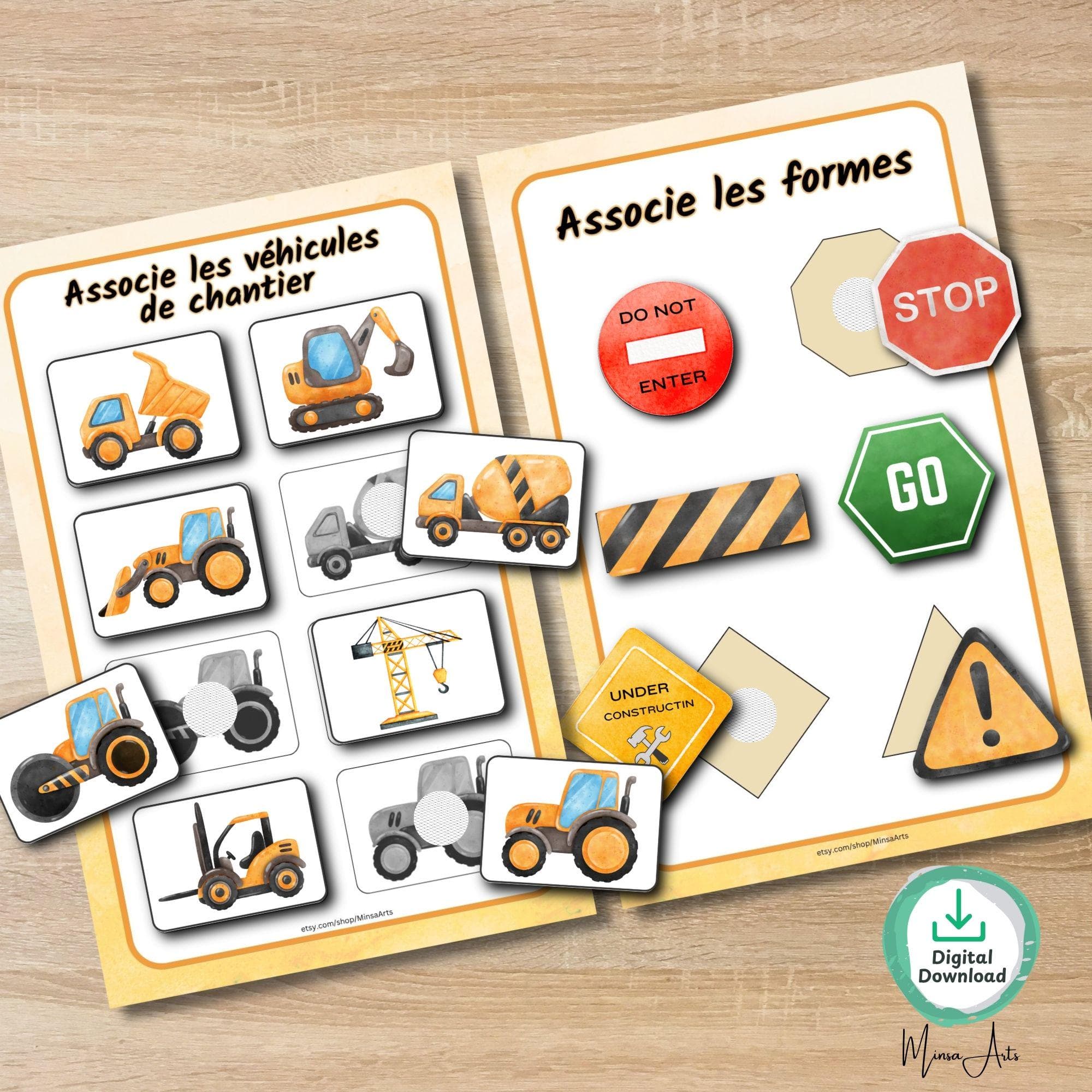 Mini Busy Book Interactif des Véhicules de Chantier pour Enfants | PDF Imprimable – Camions, Activités Montessori pour Garçons