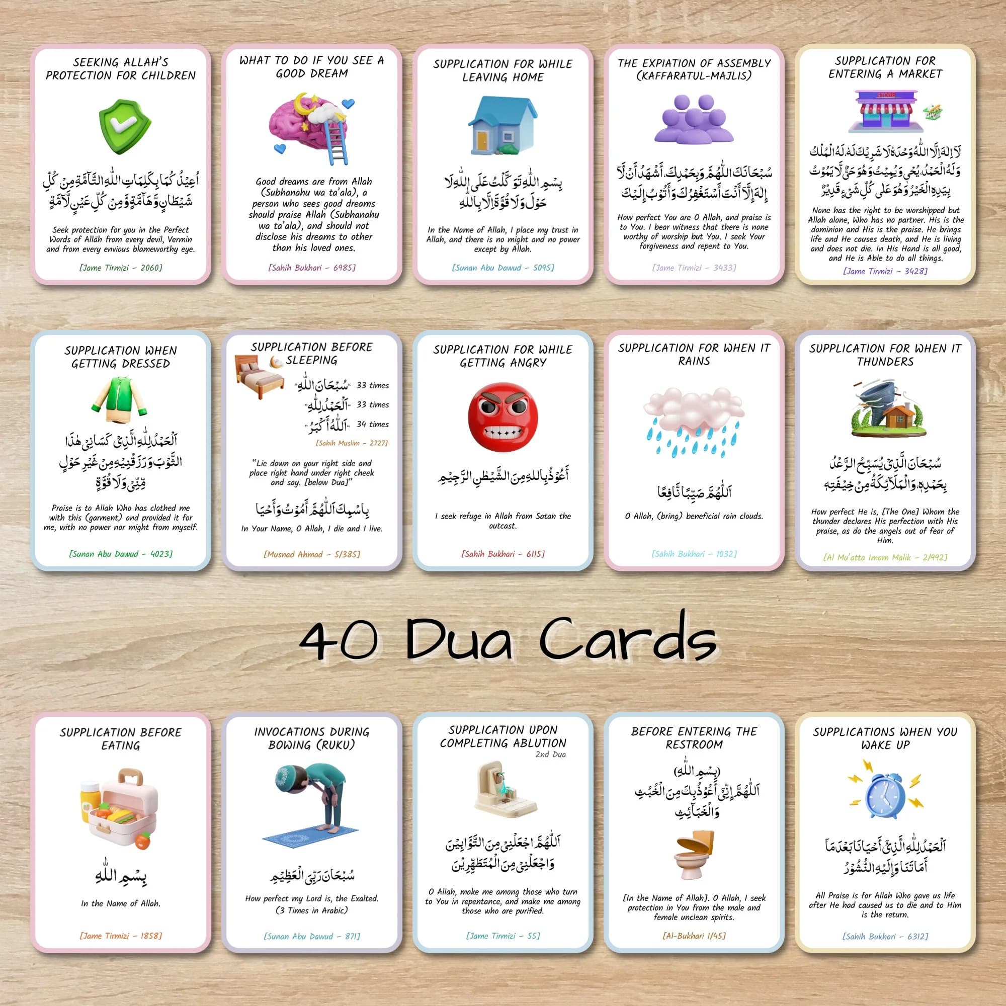 Islamic Dua Flashcards for Kids, Printable Prophets Daily Dua for Children