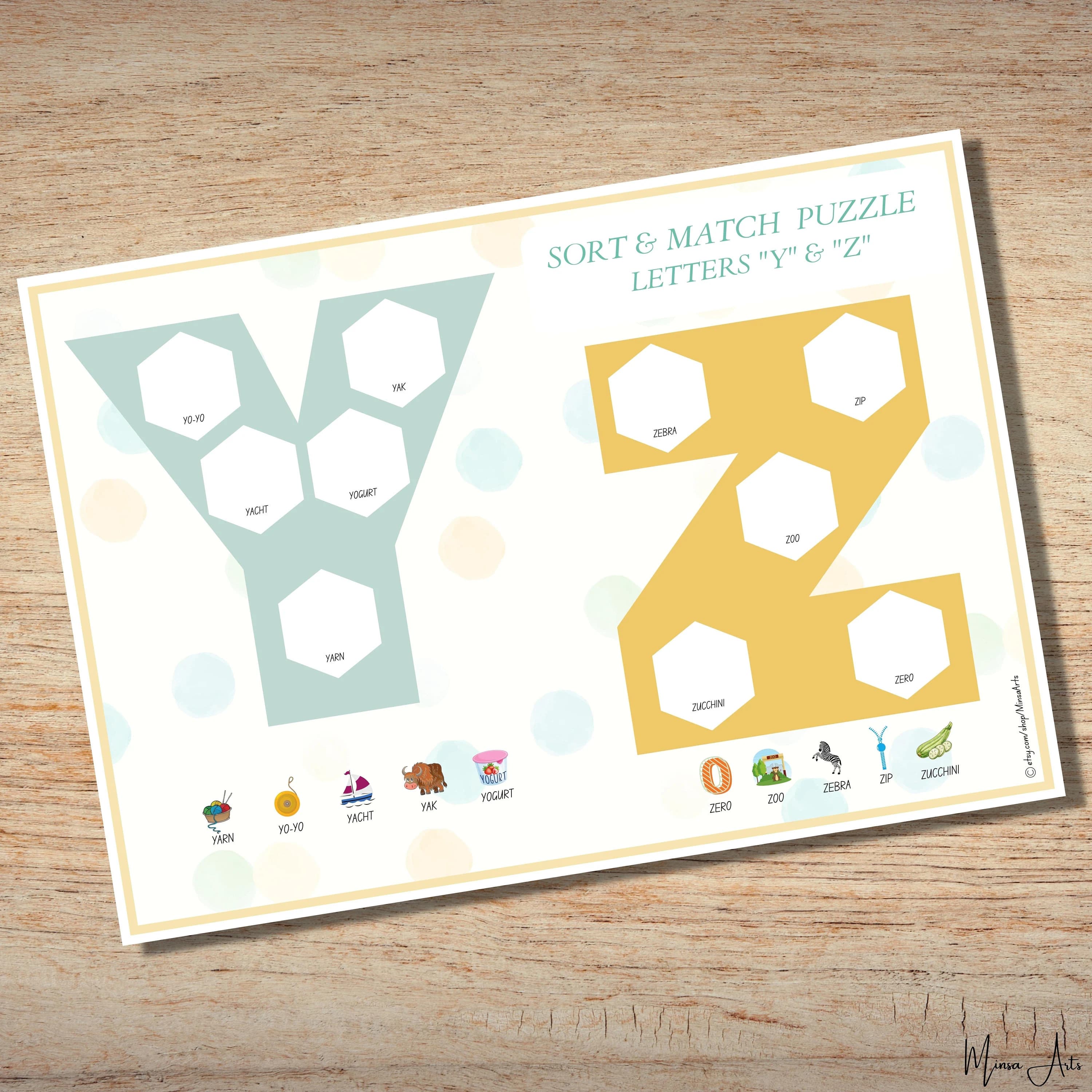 Alphabet Matching & Sorting Activity Toddler Beginning Sounds Alphabet puzzle Worksheet Preschool activities Busy book Homeschool printable