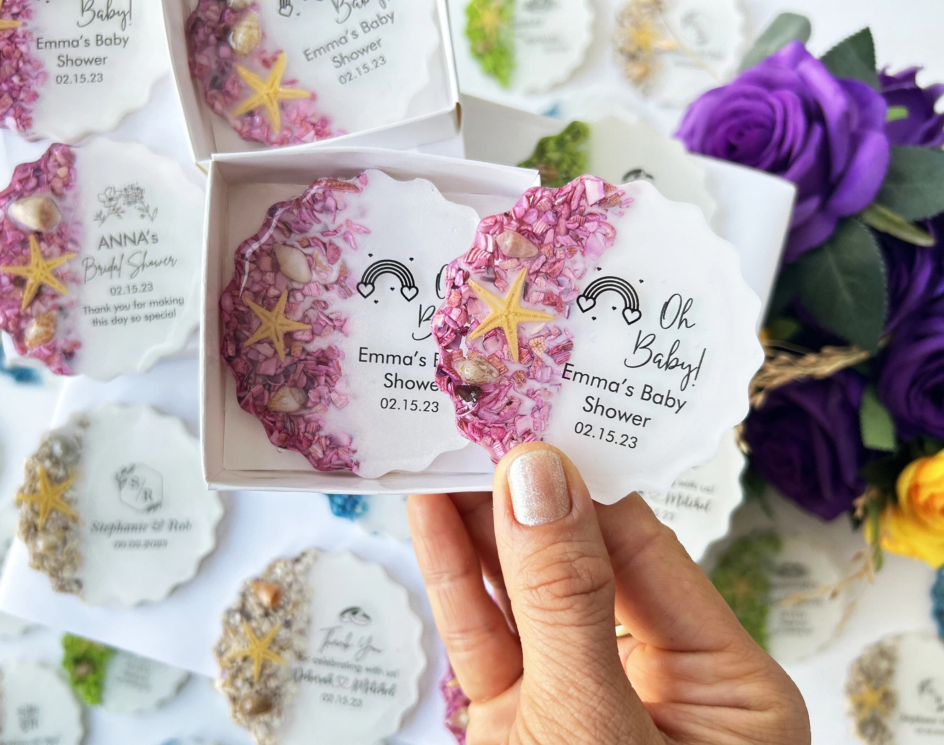 Baby Shower Favors, Baby shower gift ideas,  Guest thank you gift, Baby in bloom, Epoxy Magnet, Birthday, Unique, Personalized, Girl, Boy
