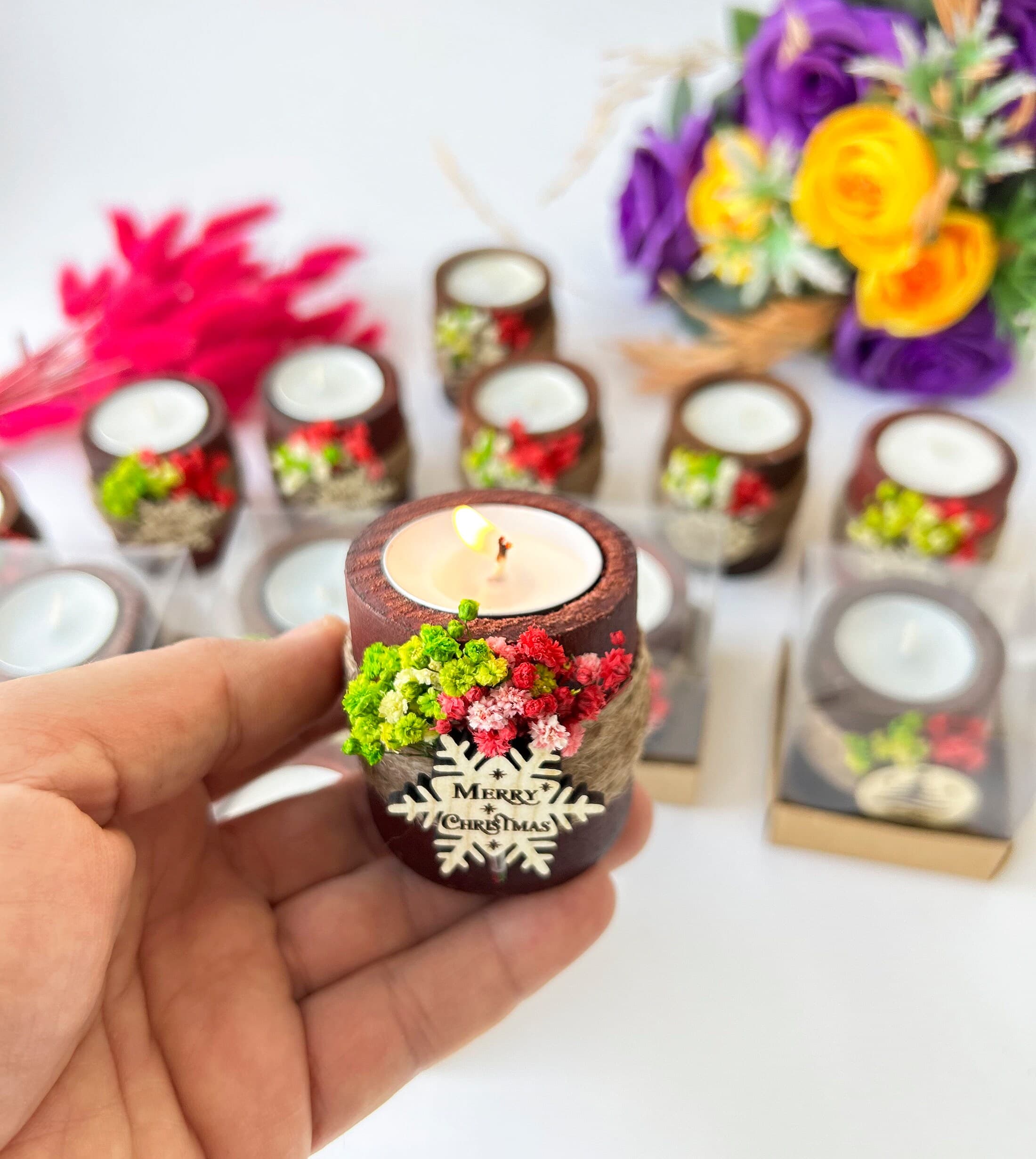 Christmas Candle Gifts, Christmas Party Favors, Wooden Tealight Holder Gifts, Christmas Decor, Christmas Table Centerpiece, Xmas, Holiday - image 3