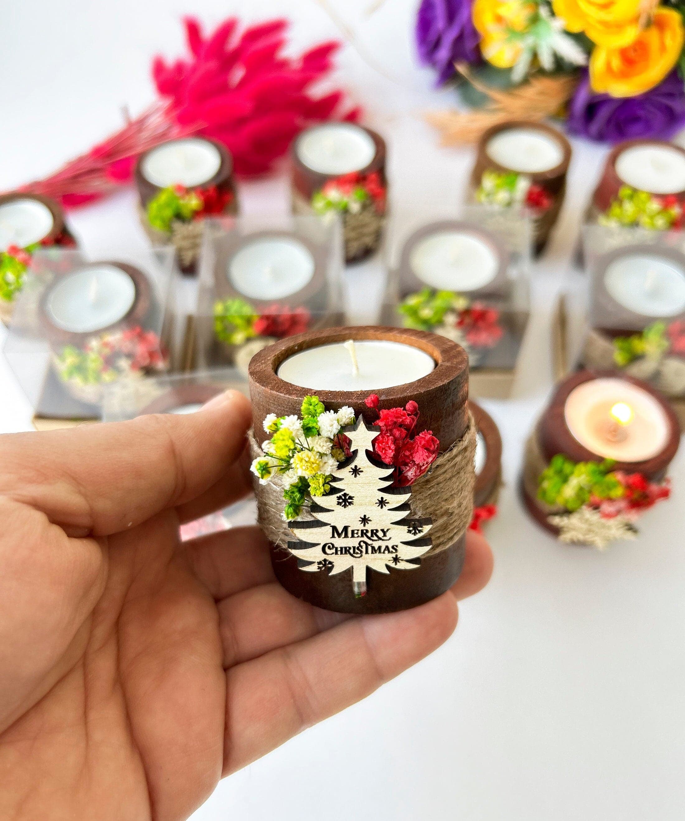 Merry Christmas Candleholder Gifts, Holiday Favor, Gifts for Guests, Stocking Filler Favor, Christmas Little Gift, New year, Tealight holder - image 2