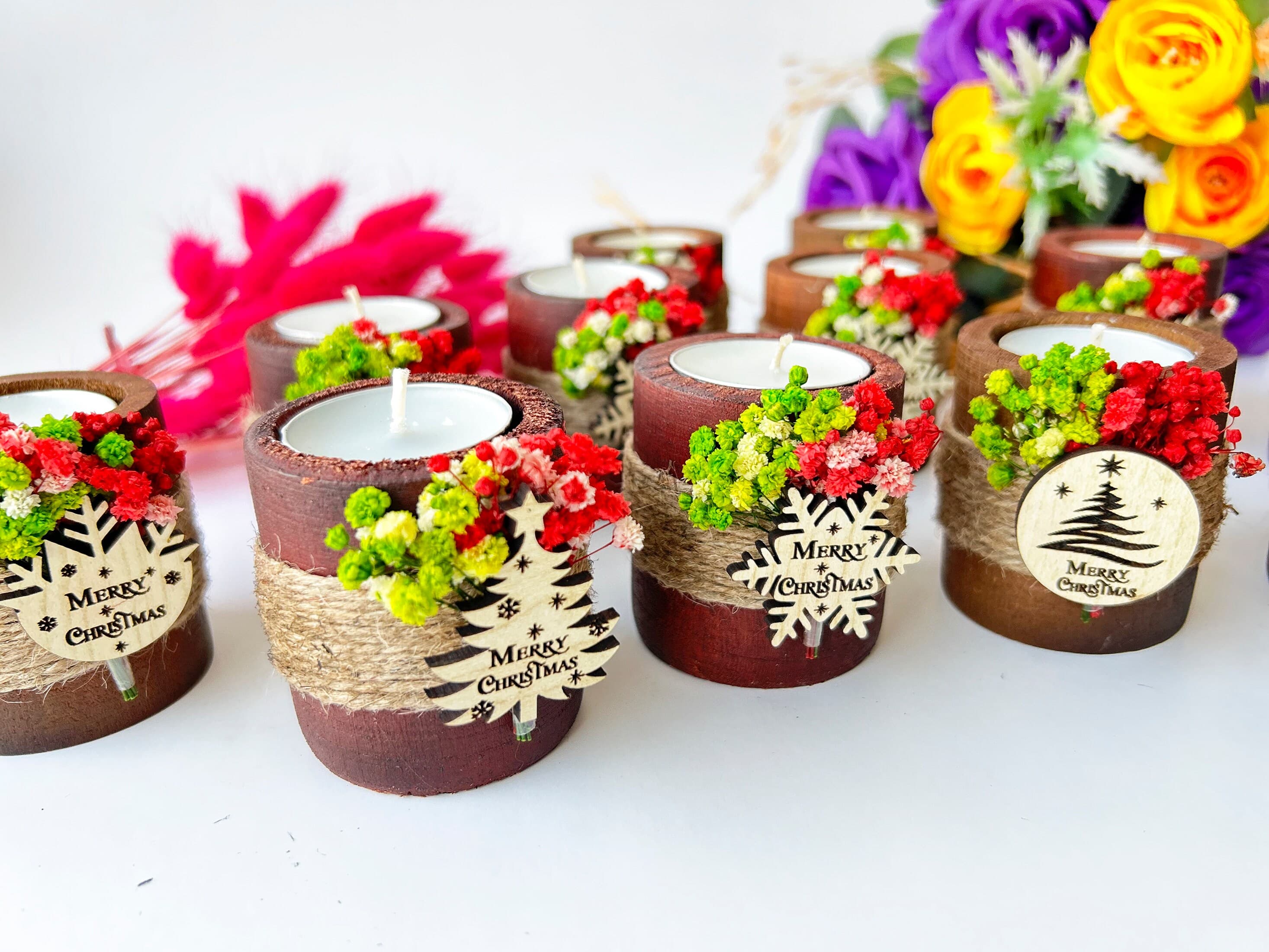 Christmas Candle Gifts, Christmas Party Favors, Wooden Tealight Holder Gifts, Christmas Decor, Christmas Table Centerpiece, Xmas, Holiday - image 5