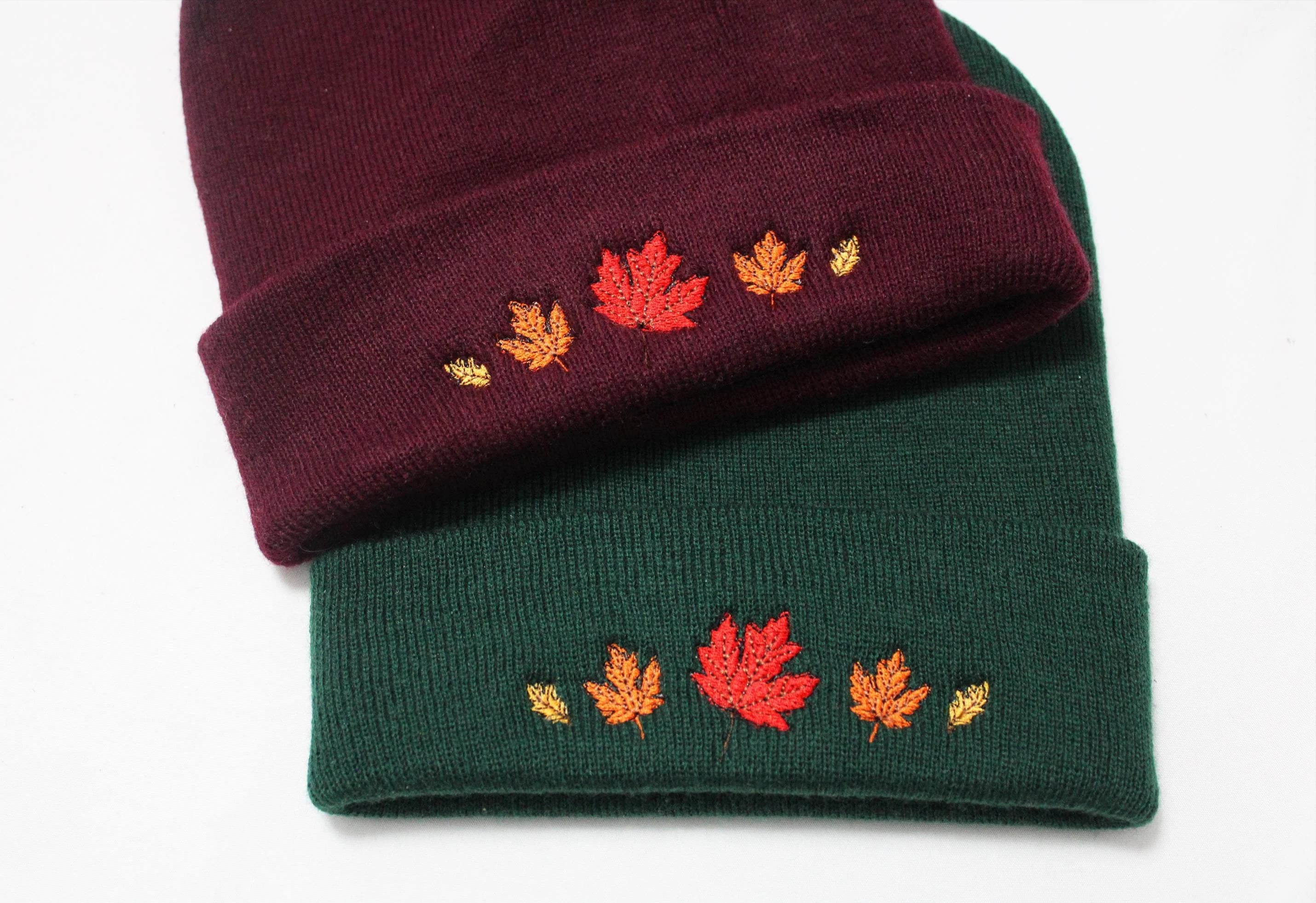 Embroidered Autumn Leaves Beanie, Warm Autumn Hat, Autumn Clothing, Embroidered Beanie, Embroidered Hat, Custom Embroidery, Handmade
