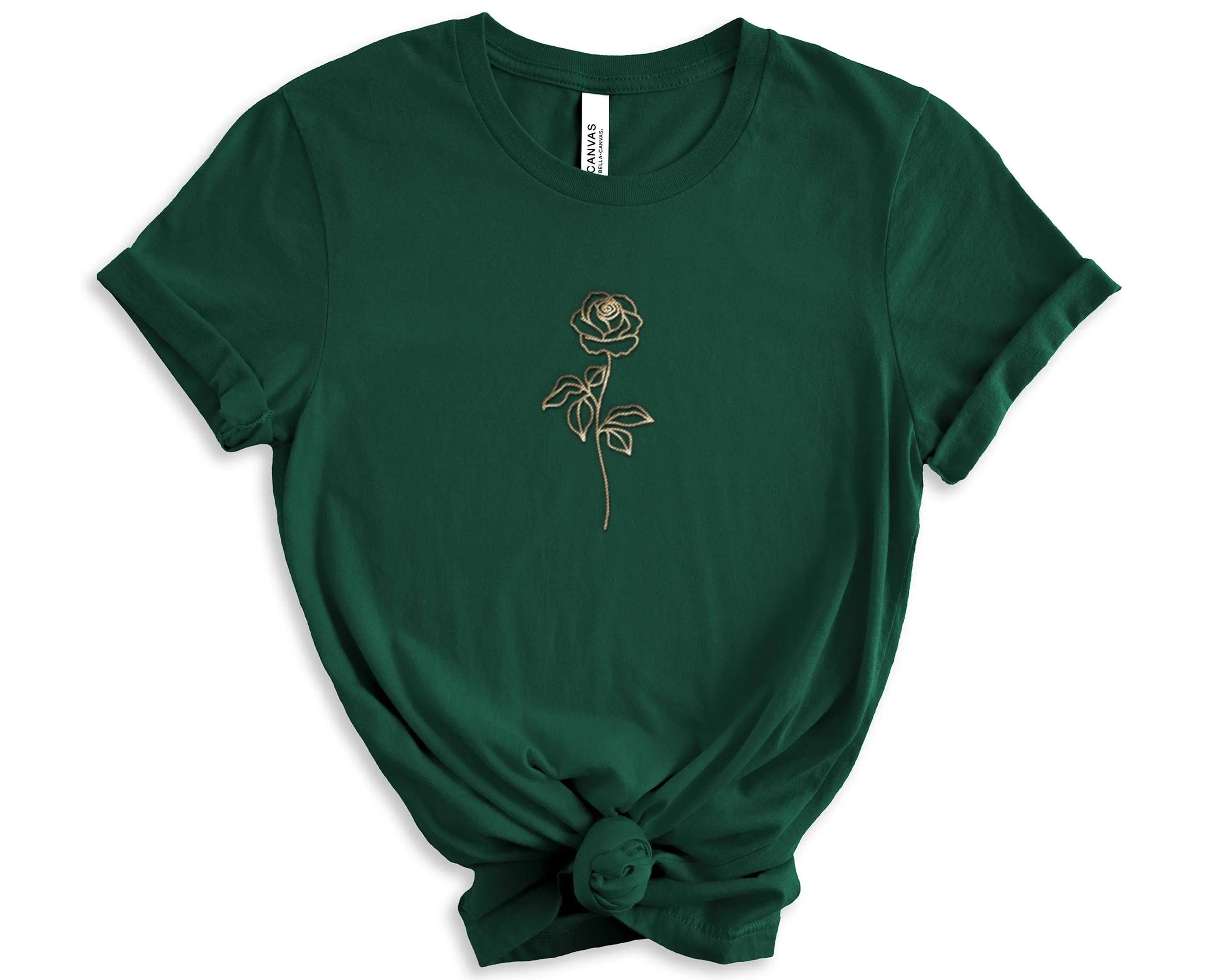 Embroidered Gold Rose Shirt | Floral Embroidery Tee | Minimal Rose Shirt | Botanical Tshirt | Cottagecore Clothing