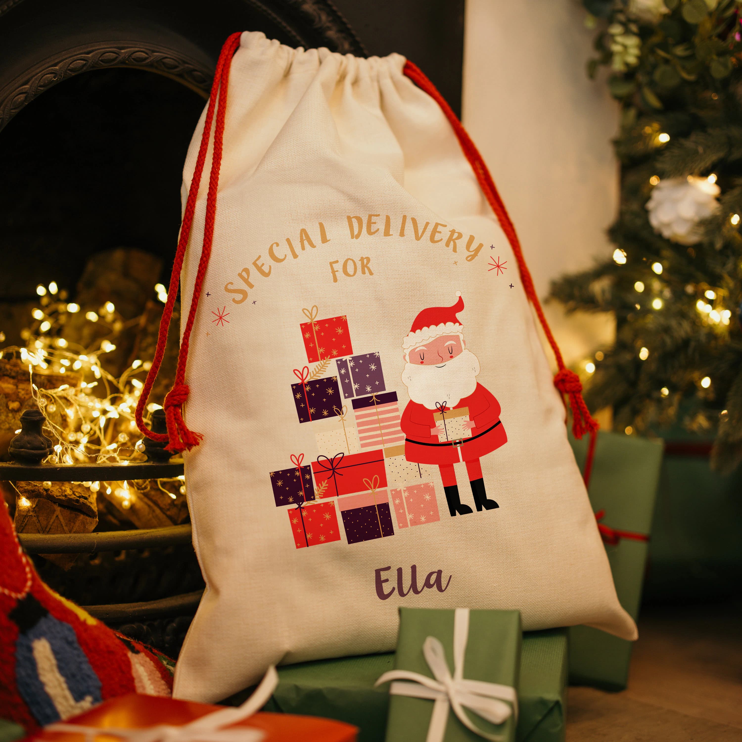 Personalized Linen Christmas Sack – Santa Special Delivery