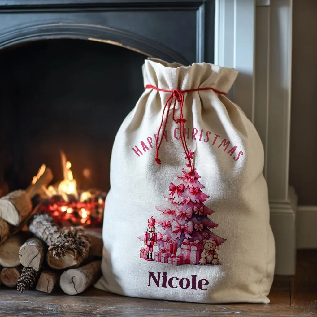 Personalised Christmas Sack - Pink Tree | Christmas Toy Sack | Christmas Stocking |  Small/Large - image 3