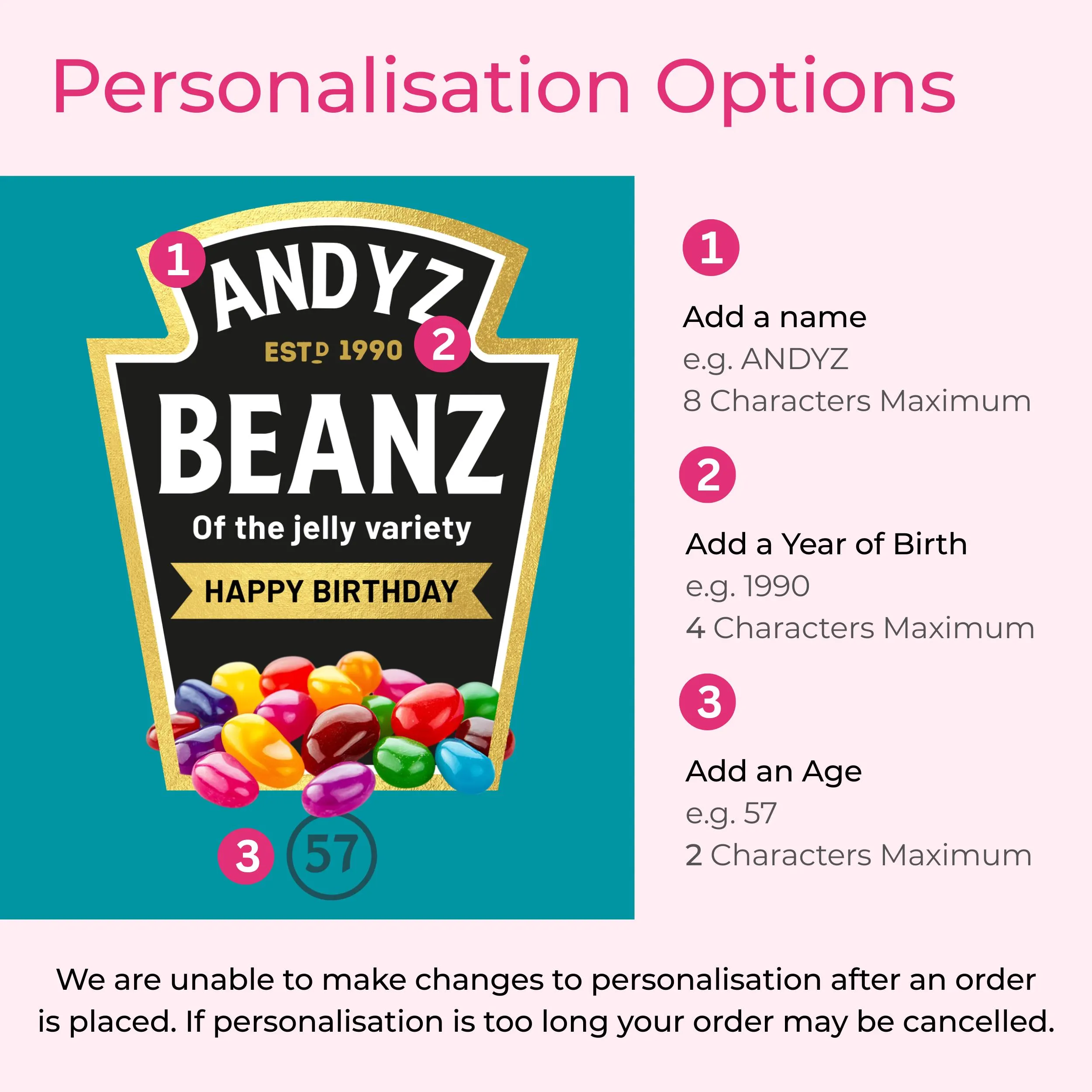 Birthday Gift Sweets - Personalised Jelly Beans Tin with Name & Year - image 4
