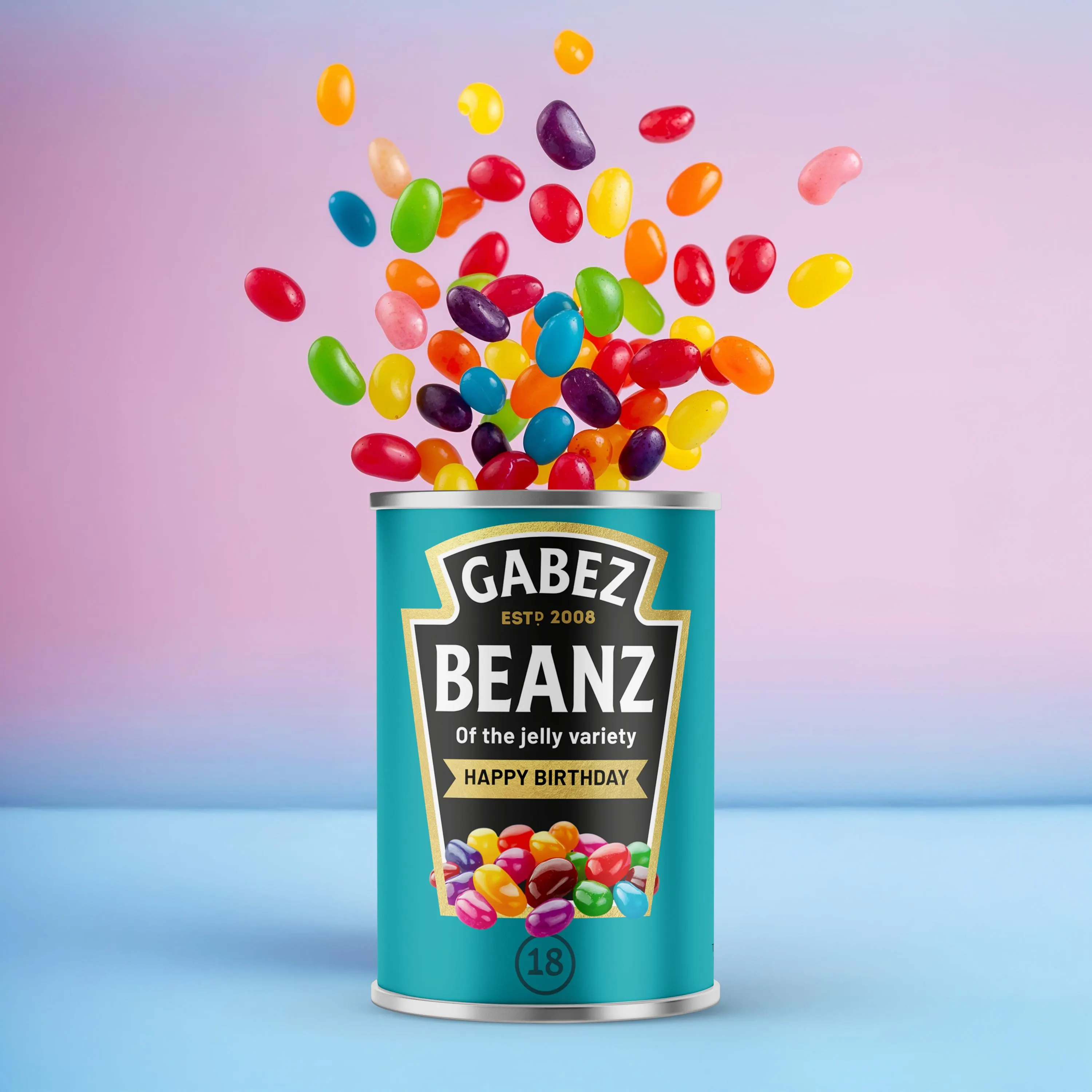 18th Birthday Gift - Personalised Jelly Beans Tin with Name & Year