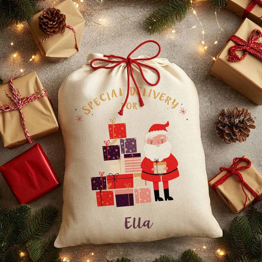 Personalized Linen Christmas Sack – Santa Special Delivery - image 5