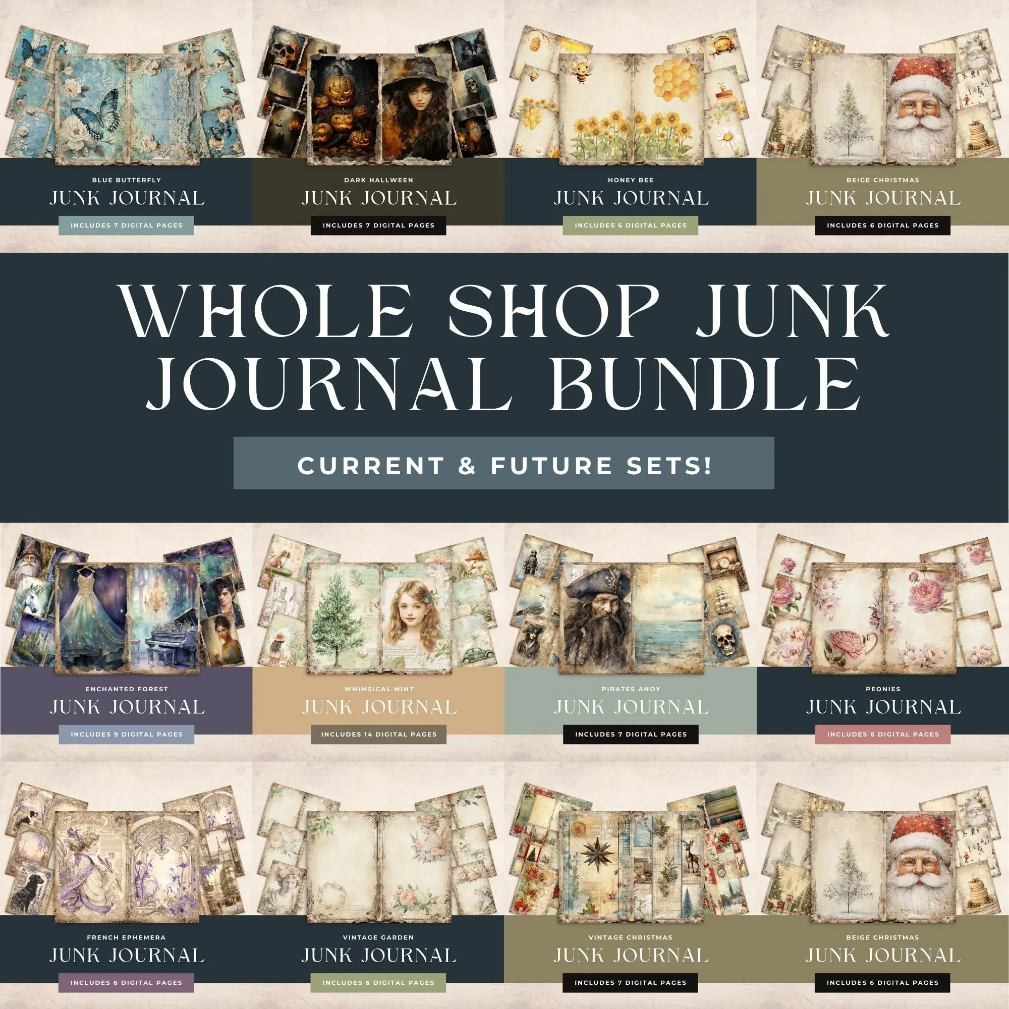 Whole Shop Junk Journal Bundle, Entire Shop Pass, Printable Digital Paper, Scrapbook Paper for Commercial Use, Junk Journal Kit, All Access