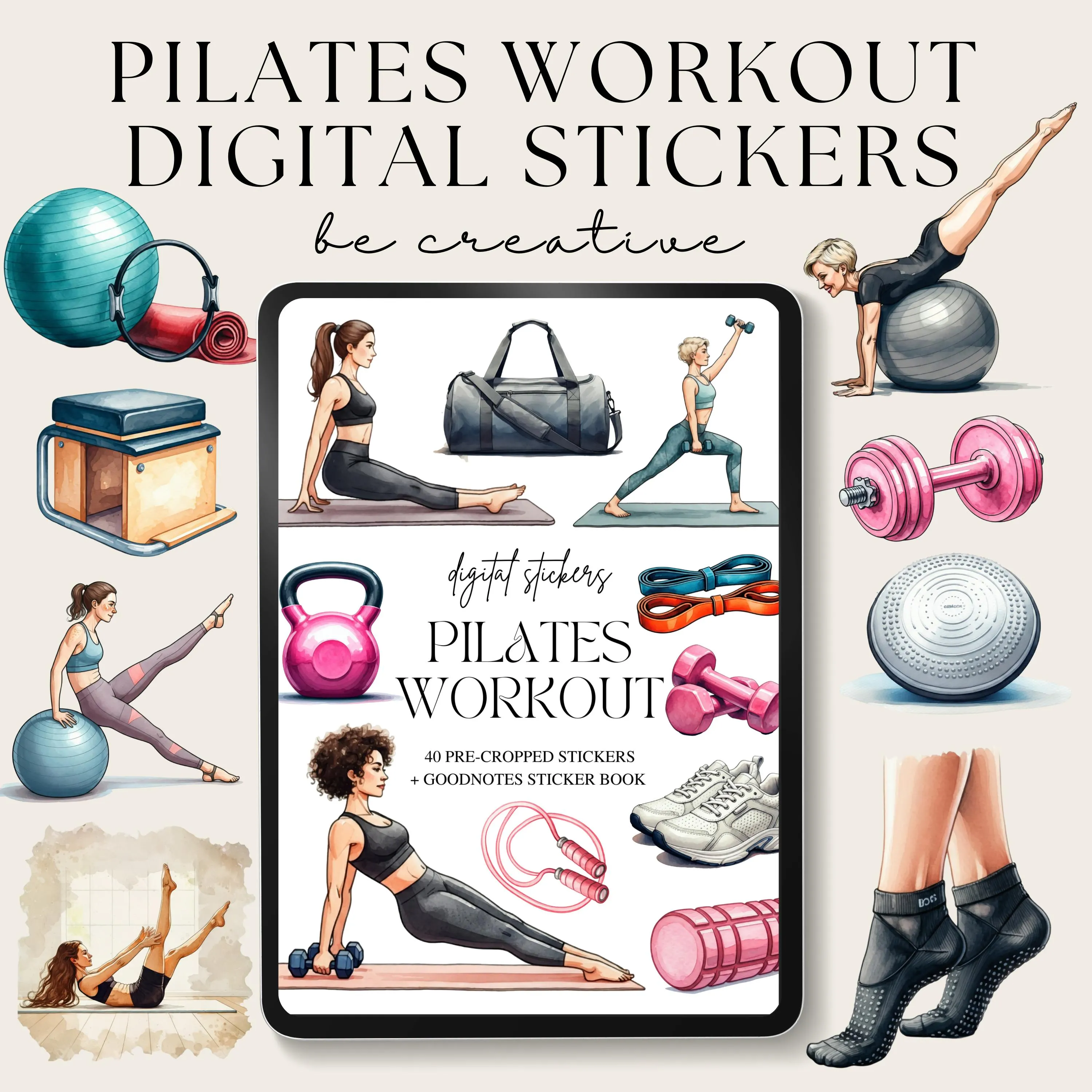 Pilates Workout Digital Planner Stickers, Digital Sticker Book, Goodnotes Stickers, Fitness Planner, Ipad Stickers, Png Exercise Stickers